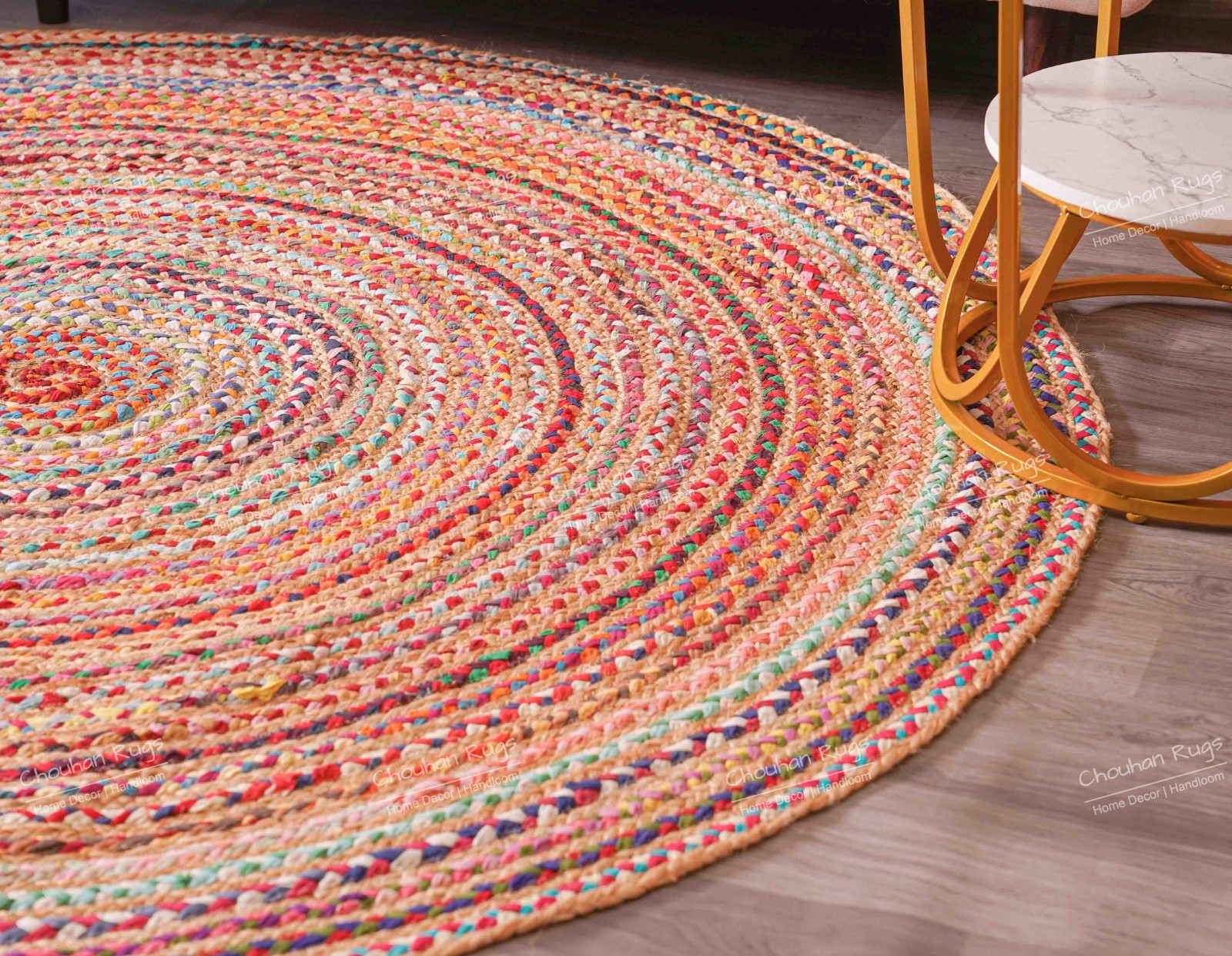 Cotton Multi-color Round Rugs Indian Handmade Jute & Cotton Round Purely Rugs