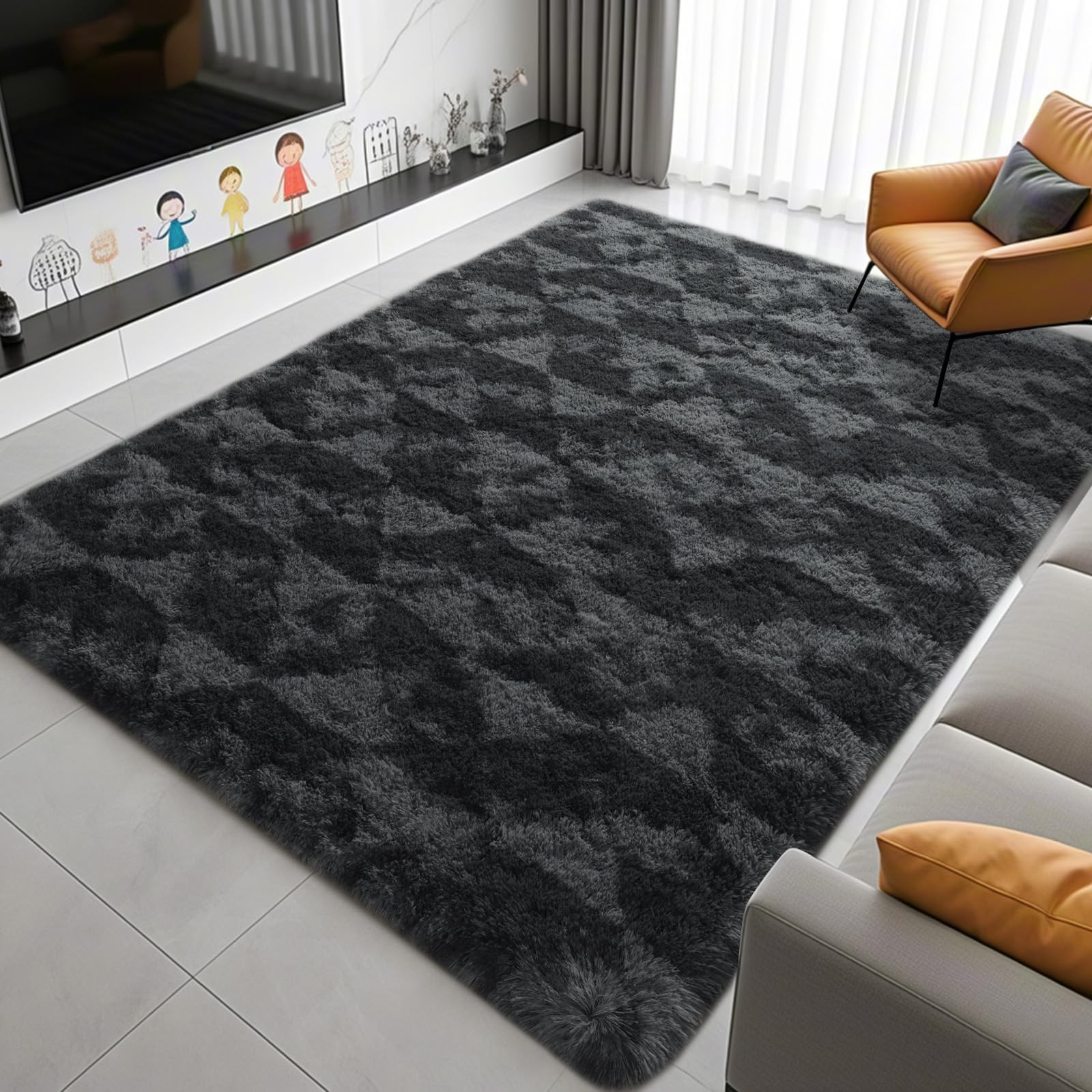 Iseau 6X9 Area Rug For Living Room Dark Grey Geometric Pattern Plush Rug For