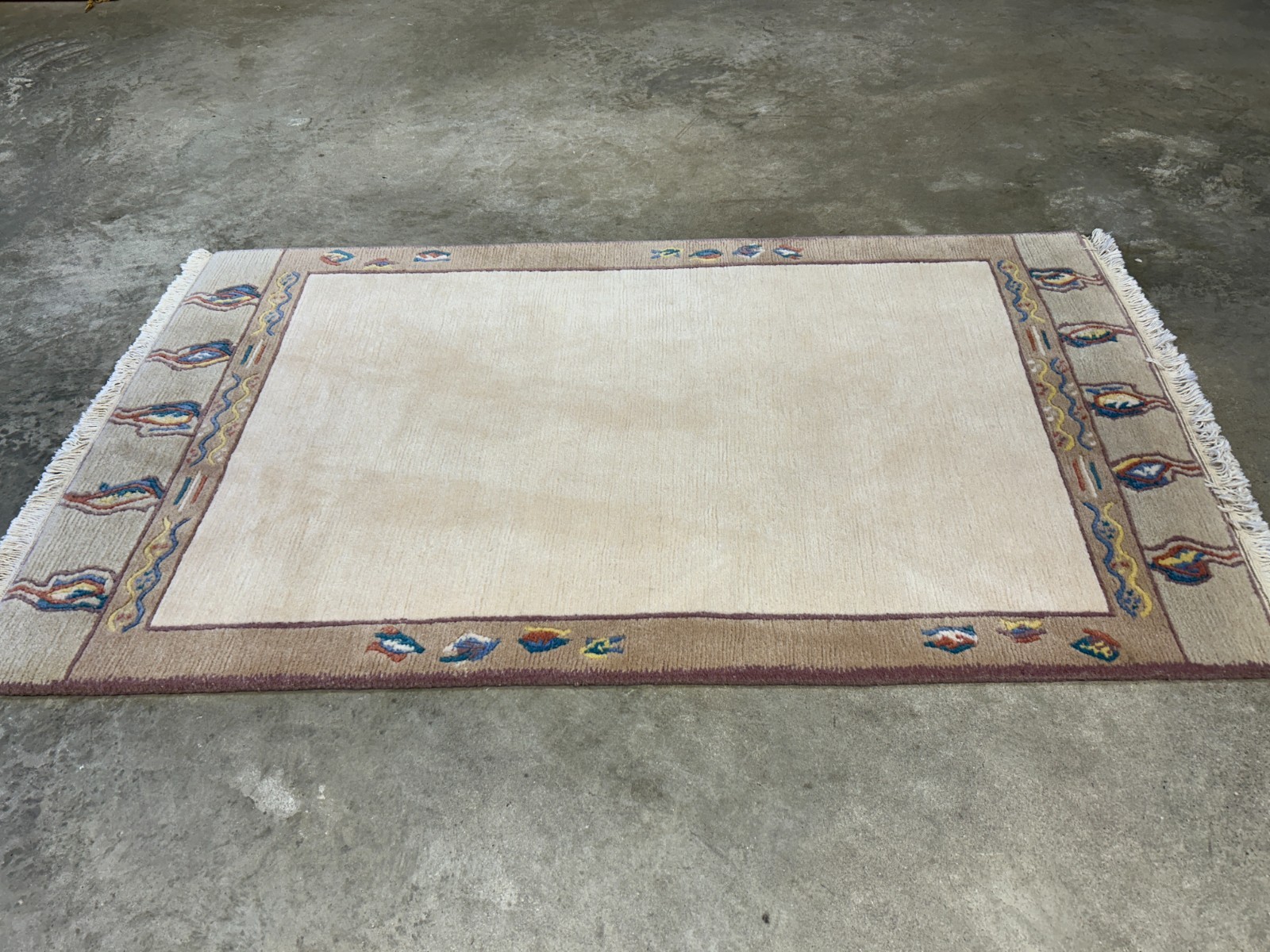 3’x5’3″ Hand-Knotted Wool Nepali Modern Area Rug – Beige 3×5 Carpet
