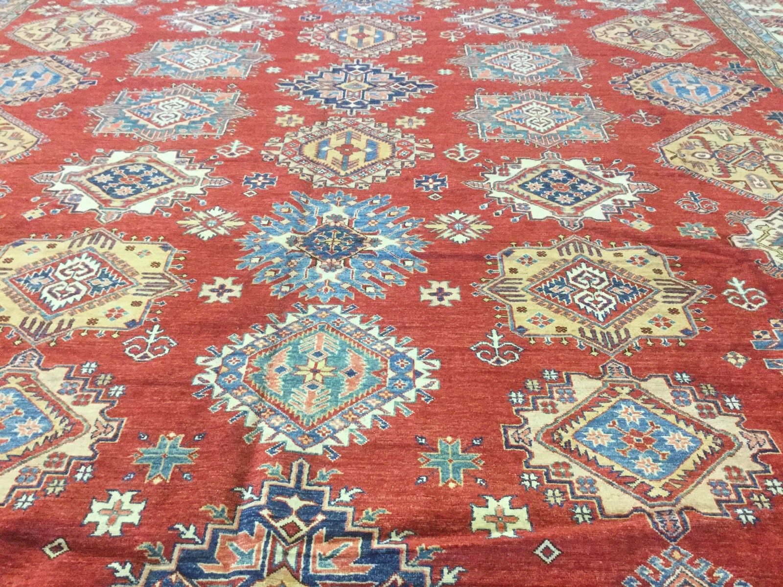 13′.5″ X 17′.3″ Red Oversized Fine Geometric Oriental Rug Hand Knotted Wool