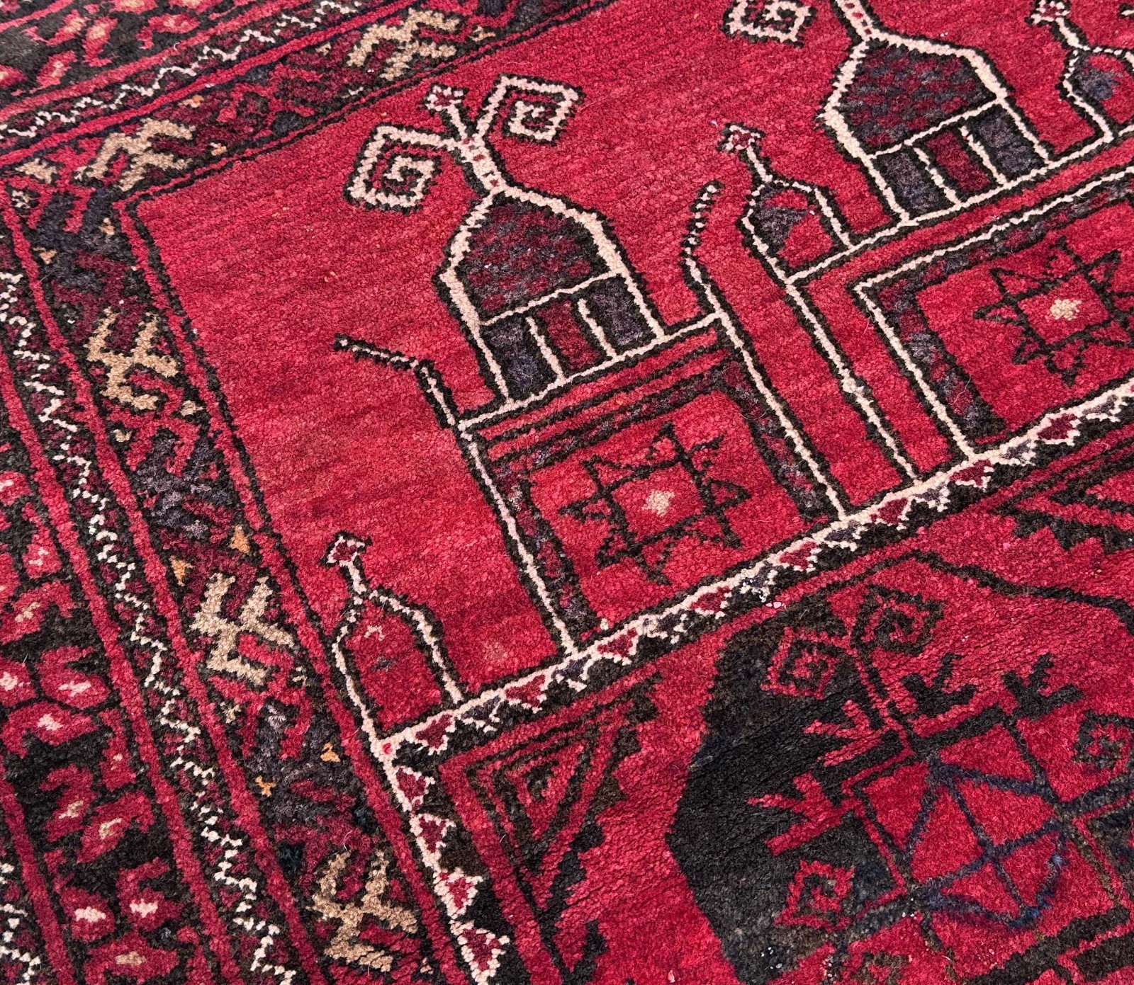 Kizil Ayak Ersari Turkmen Prayer Rug Hand Knotted Wool Vintage Red 3×4 Carpet