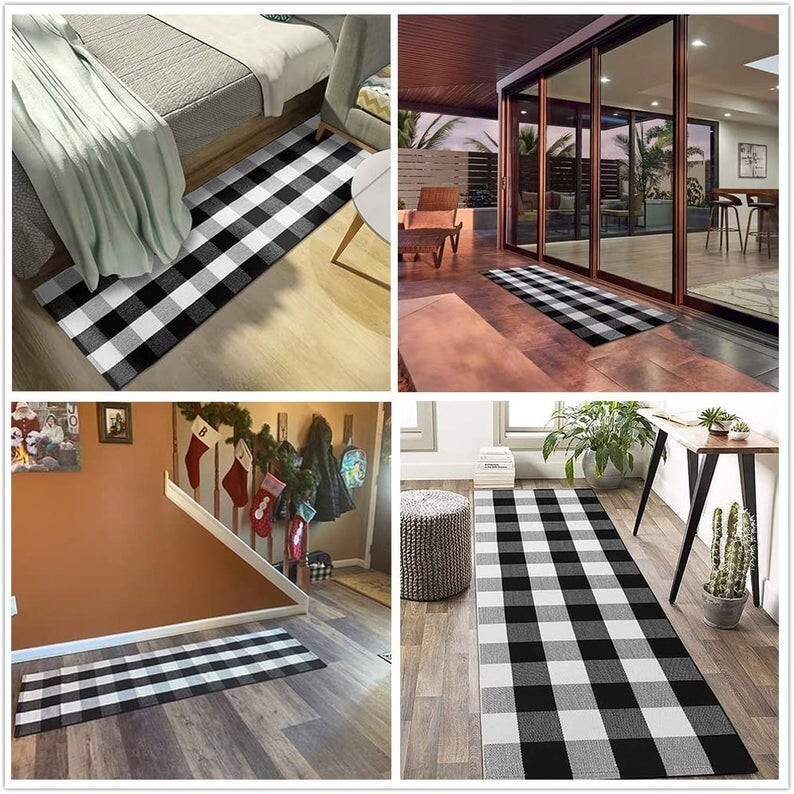 2ft X 6ft Buffalo Plaid Rug | Black and White Check Rug| Buffalo Plaid Door Mat