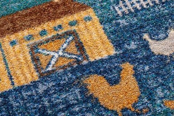 Saltbox Houses Denim Blue Multi Primitive Country Farmhouse Area Rug 8’x11′