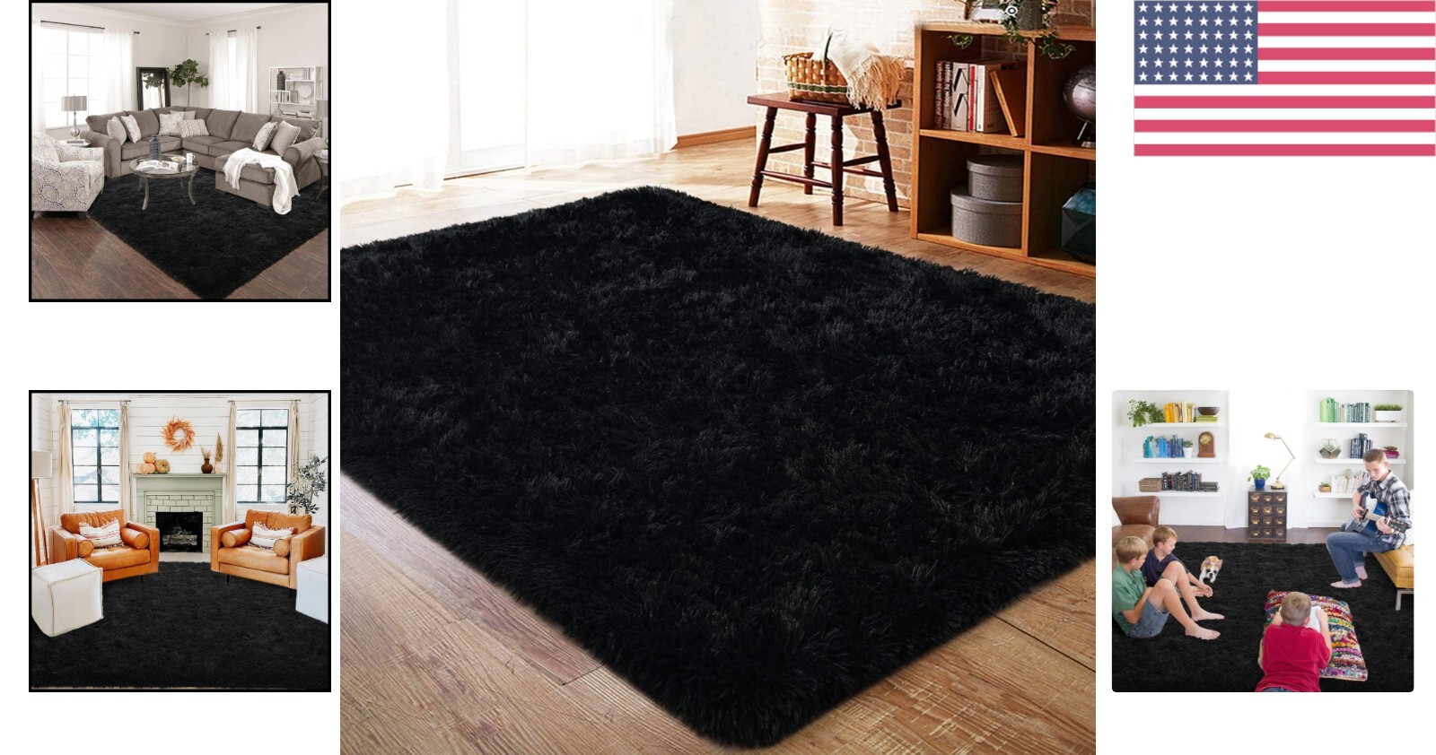 Super Soft Black Shag Area Rug – Cozy 4×6 Feet Nursery & Living Room Decor