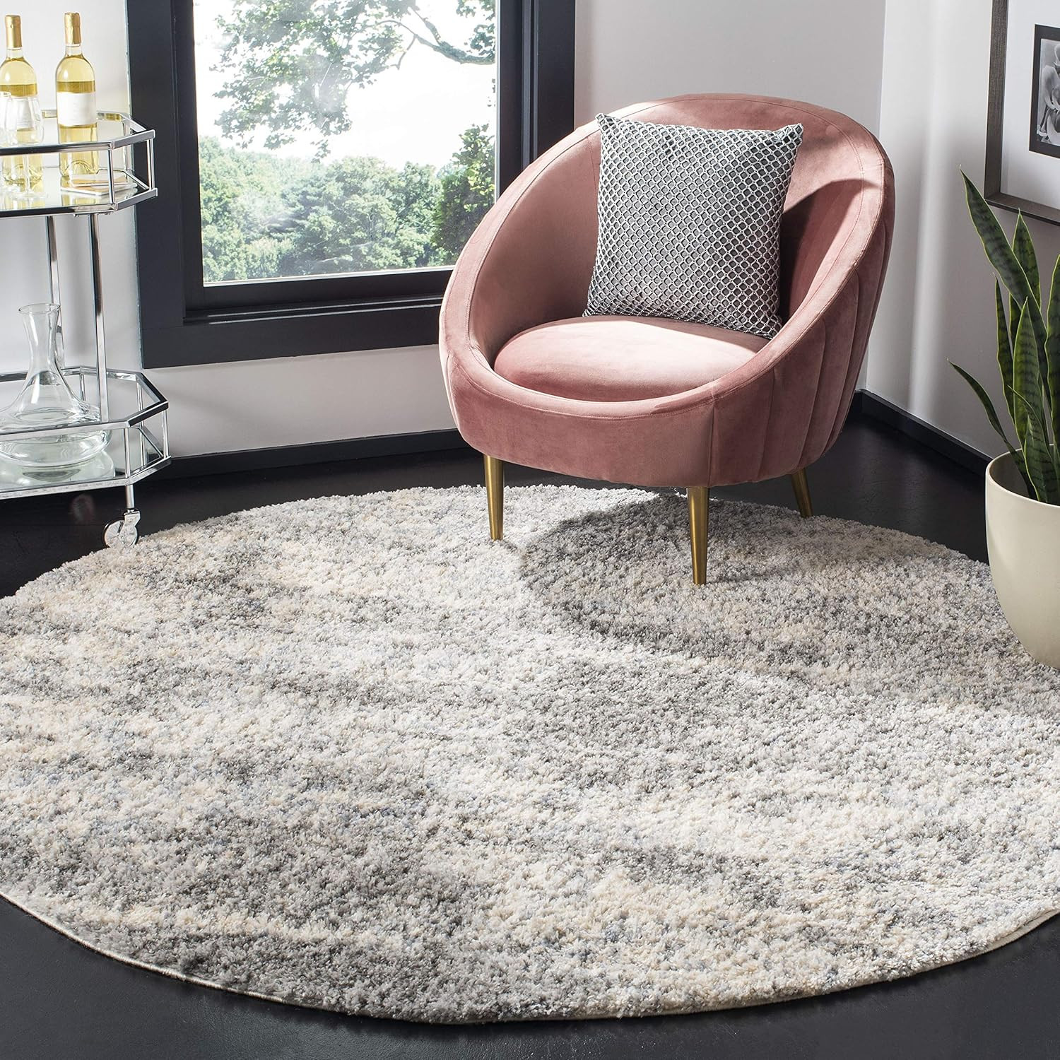 SAFAVIEH Berber Shag Collection Area Rug – 3’3″ Round, Grey Blue & Cream, Non-Sh