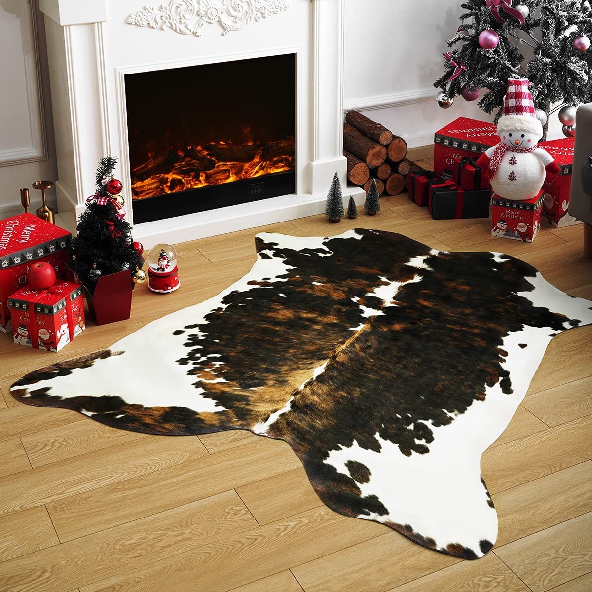 Amearea Faux Cow Hide Rug, Cow Print Rugs for Bedroom, Large Cowhide Area Rug, F