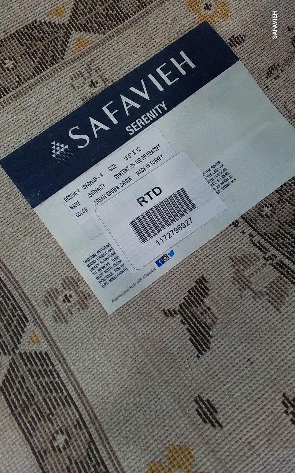 CREME / BROWN 8′-6″ x 12′-0″ Damaged Rug, Reduced Price 1172796927 SER208F-9