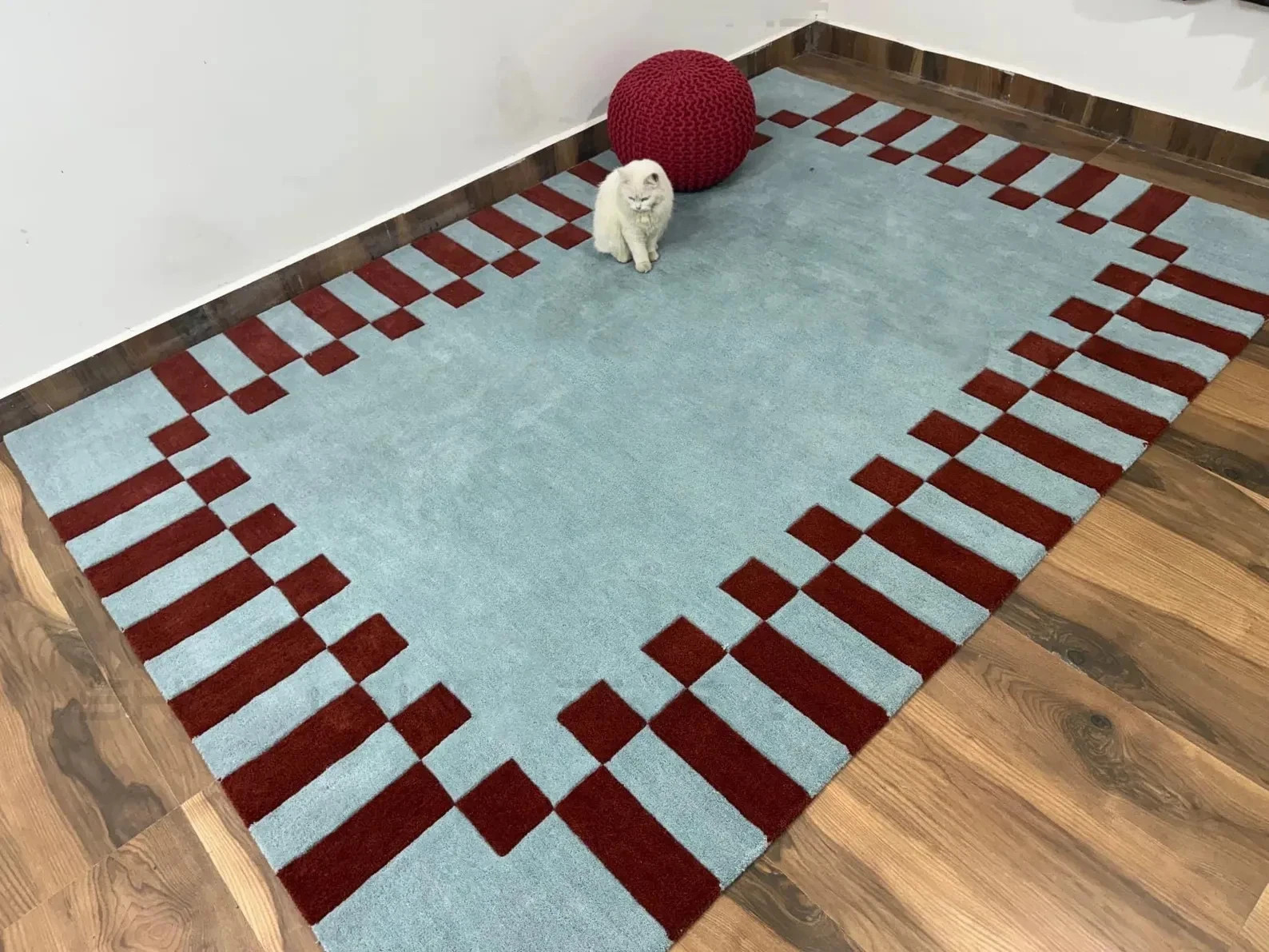 Modern Color Blue & Burgundy Hand Tufted 100% Wool Rug Design Handmade Carpet Ru