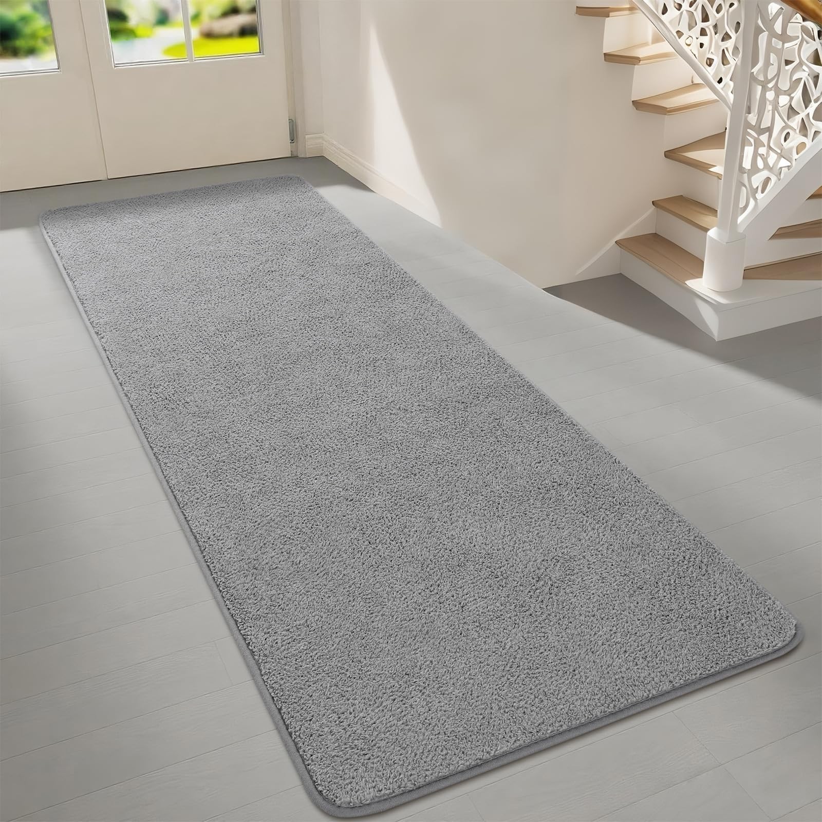 2×6 Feet Runner Rugs for Hallway, Grey Modern Soft Bedroom Bedside Rug, Low P…