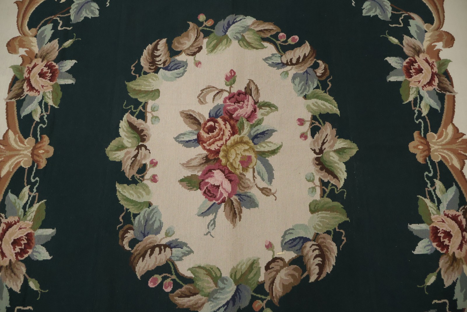 Green Room Size Area Rug 8×10 Needle-Point Aubusson Tapestry Chinese Wool Carpet