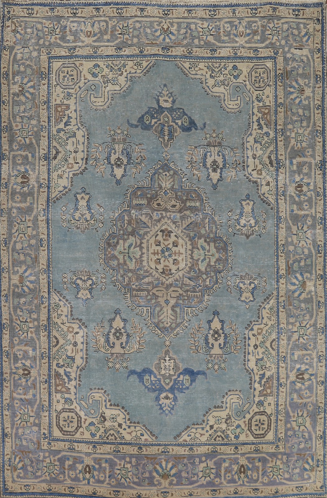 Blue Living Room Area Rug 7×10 Wool Handmade Over-Dyed Classic Vintage Carpet