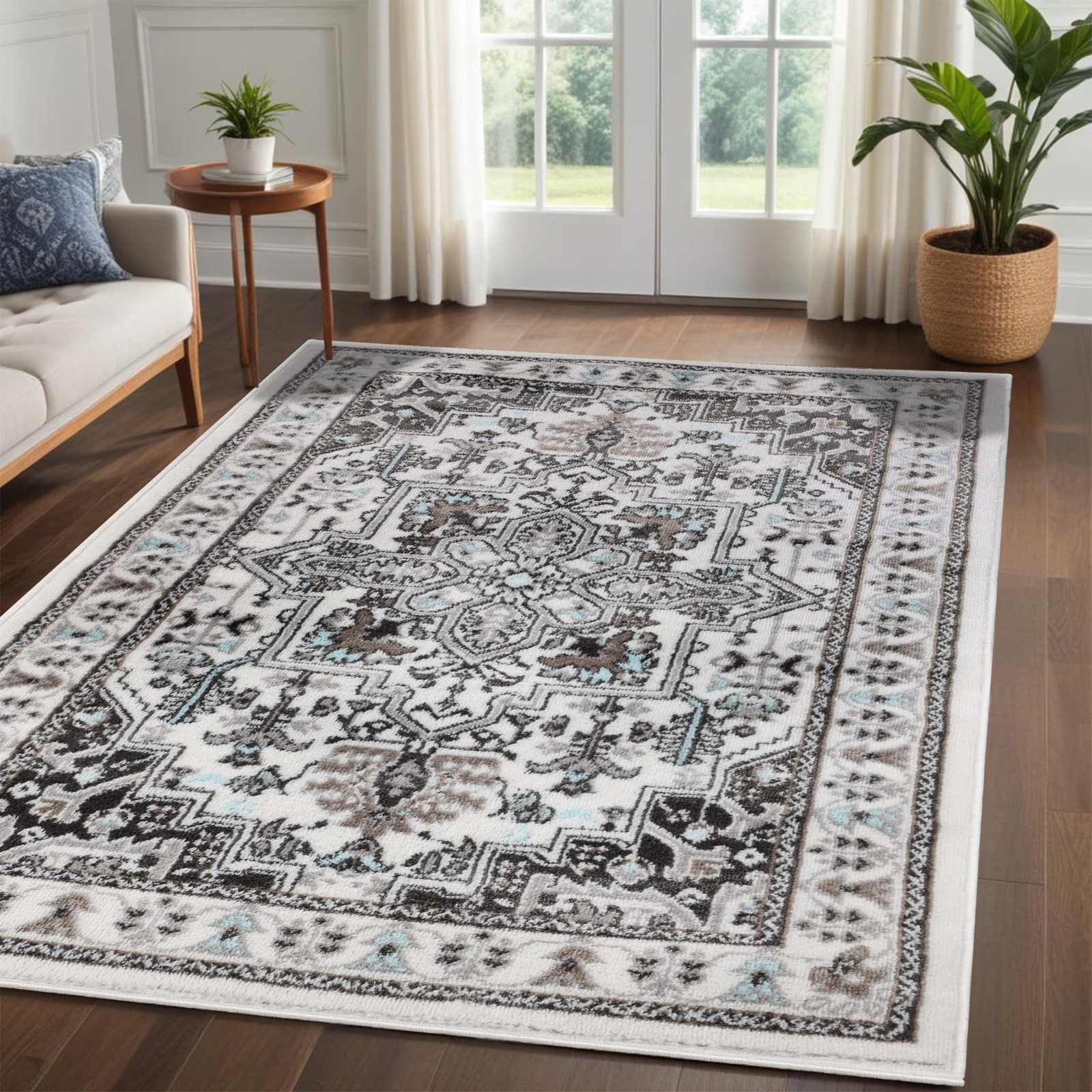 Superior Indoor Area Rug Jute Backed Rugs Rustic Medallion Floor Decor For
