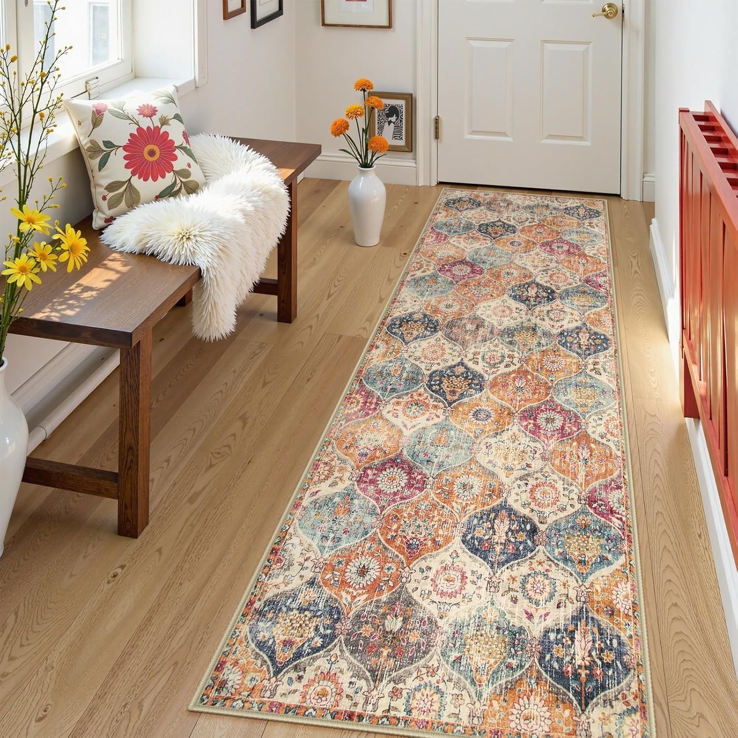 Ultra-Thin Moroccan Runner Rug 2’5”x8′ – Machine Washable, Vintage Style
