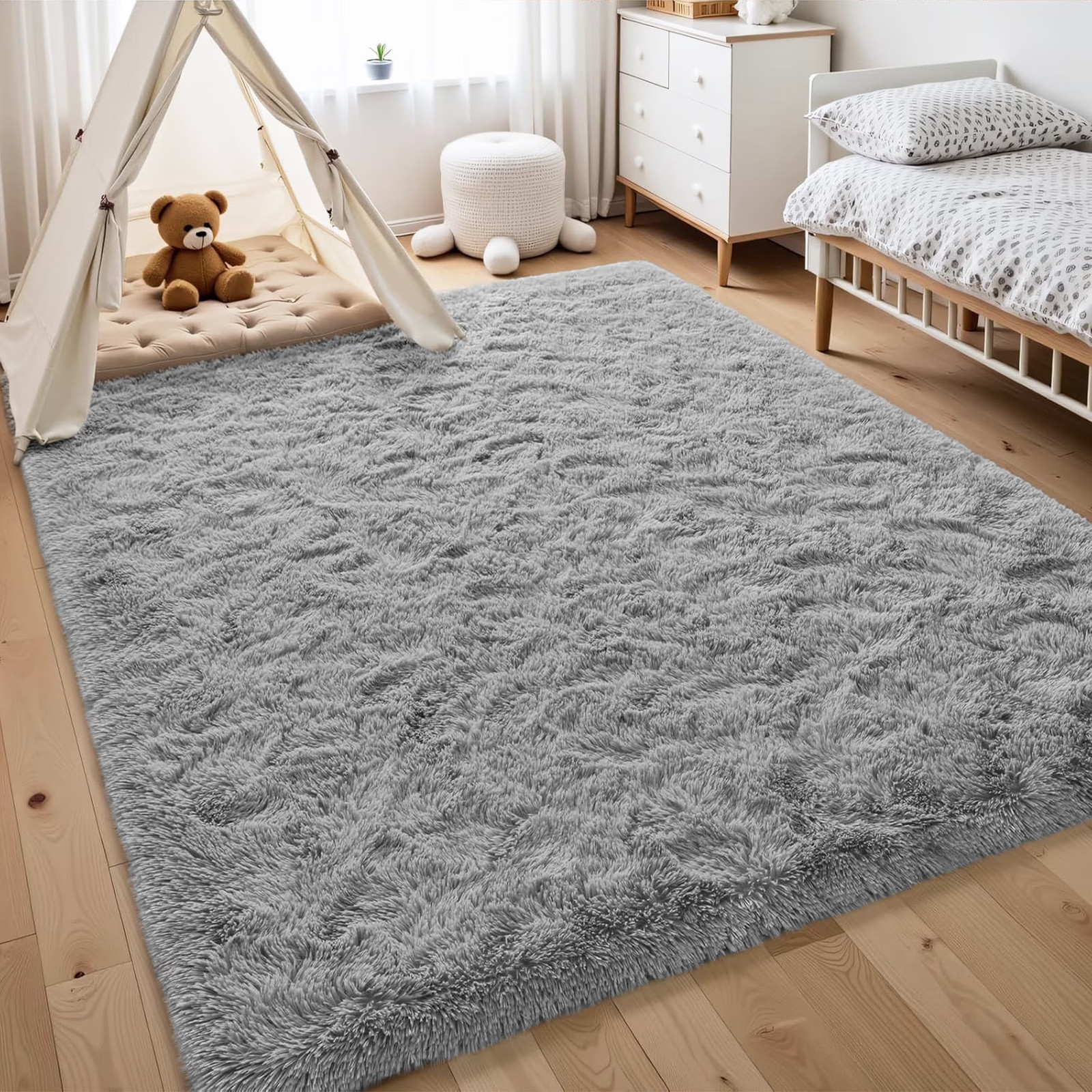 Shag Area Rug, 8Ft X 10Ft Soft Fluffy Area Rugs Light Gray