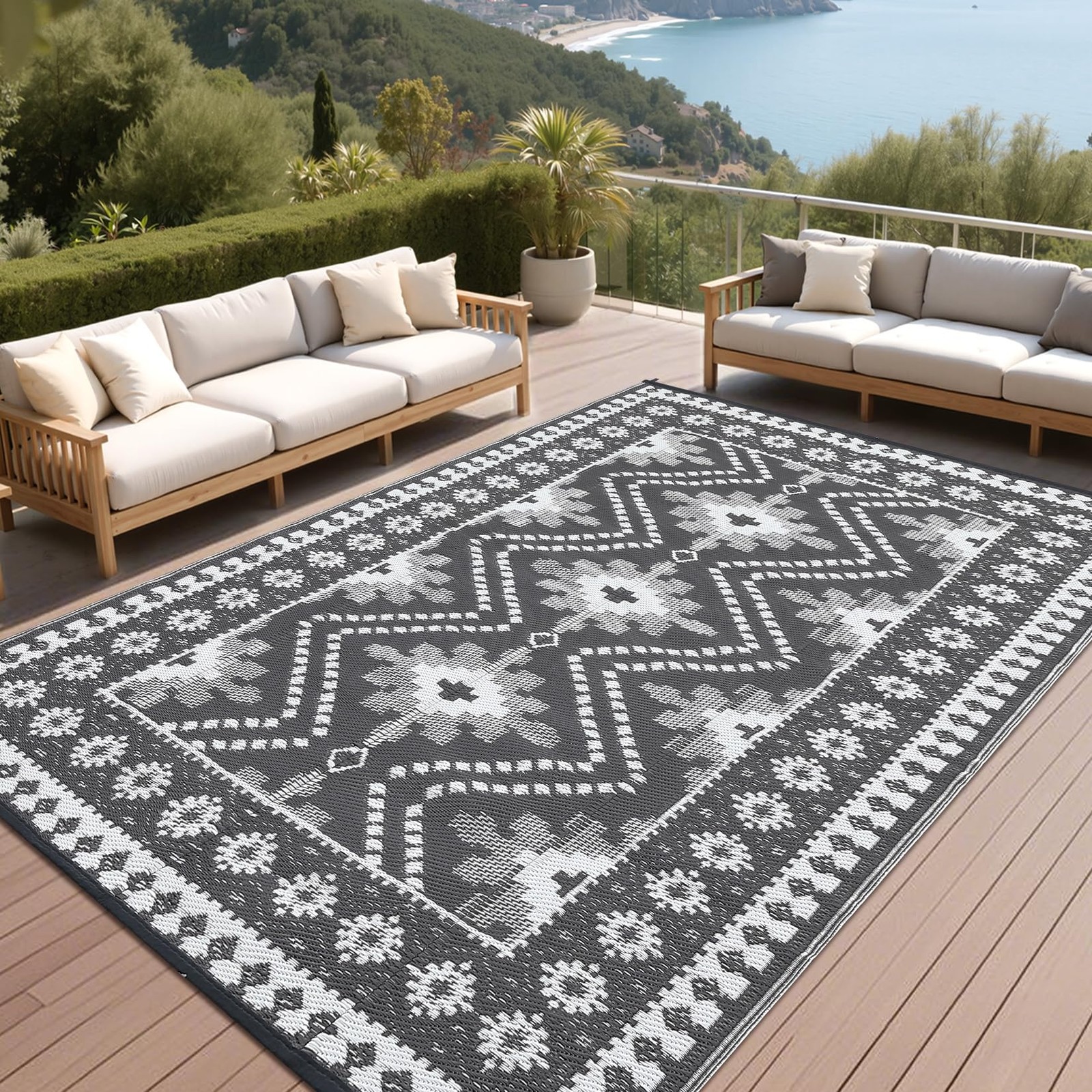 8×10/ 9×12/ 9×18 FT Waterproof Outdoor Plastic Straw Mat Reversible Patio Carpet