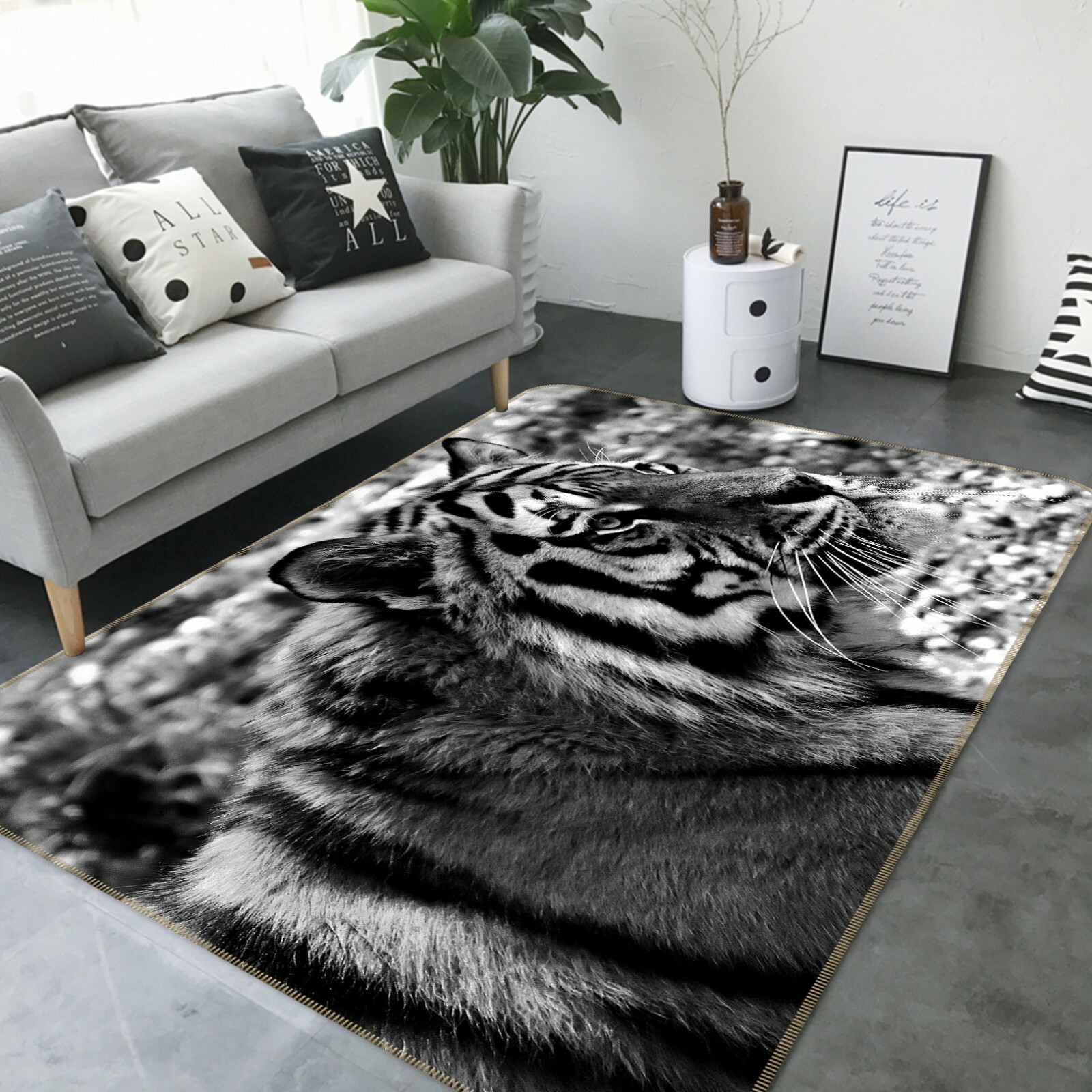 3D Black And White Tiger B765 Animal Non Slip Rug Mat Elegant Photo Carpet Amy