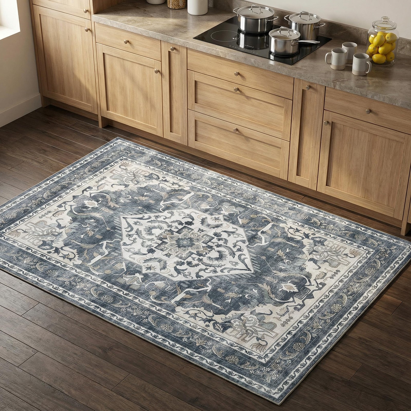 2×3 Foot Washable NonSlip Small Area Rug Kitchen Entryway Blue Grey