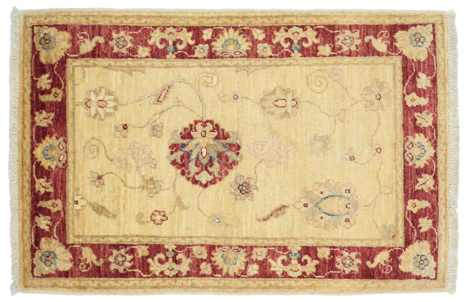 Afghan Chobi Ziegler Carpet 60×90 Hand-knotted Beige Floral Oriental Short Pile