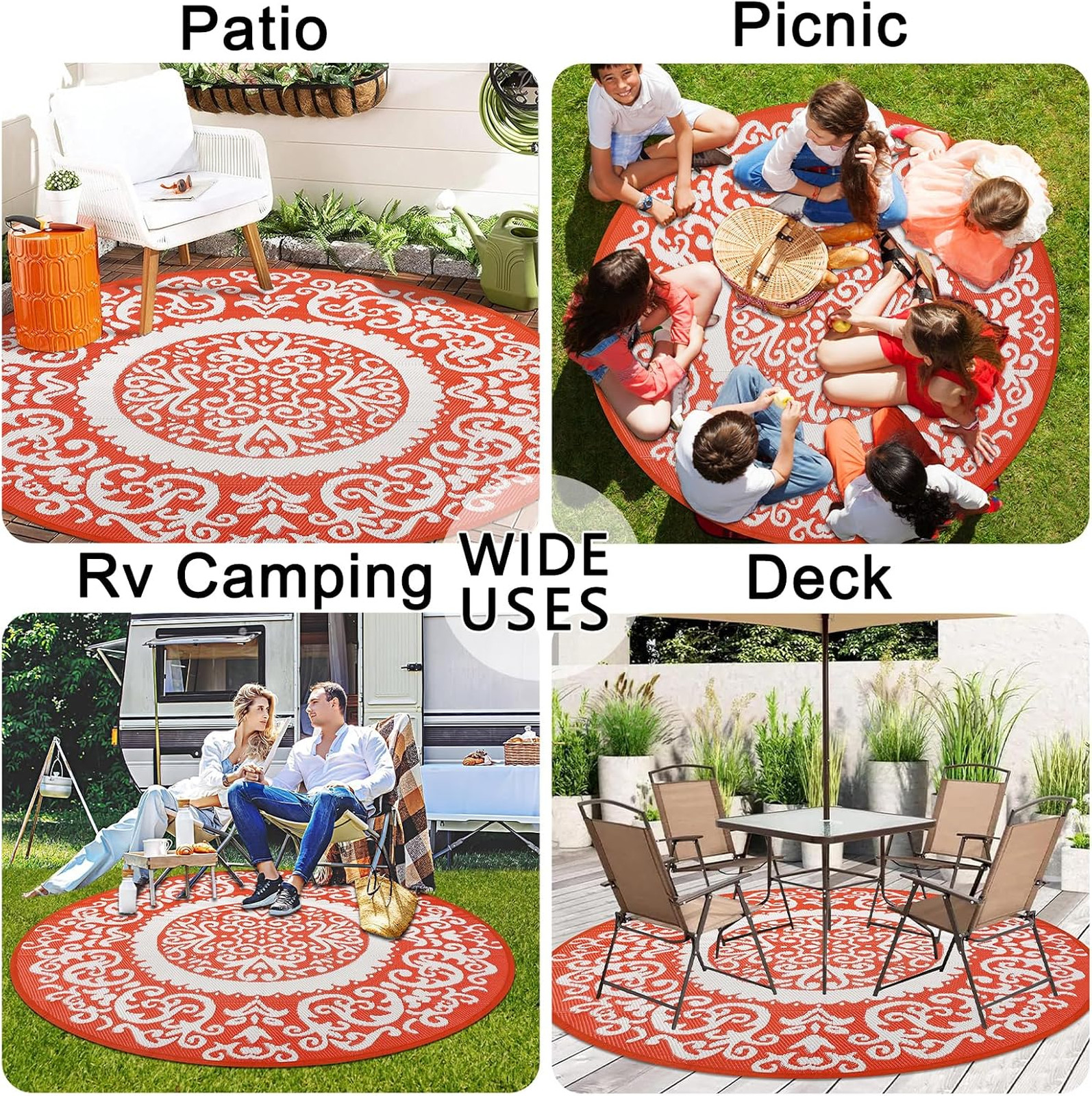 Outdoor Rug 6ft Reversible Plastic Straw Waterproof Patio Rug for Deck Porch
