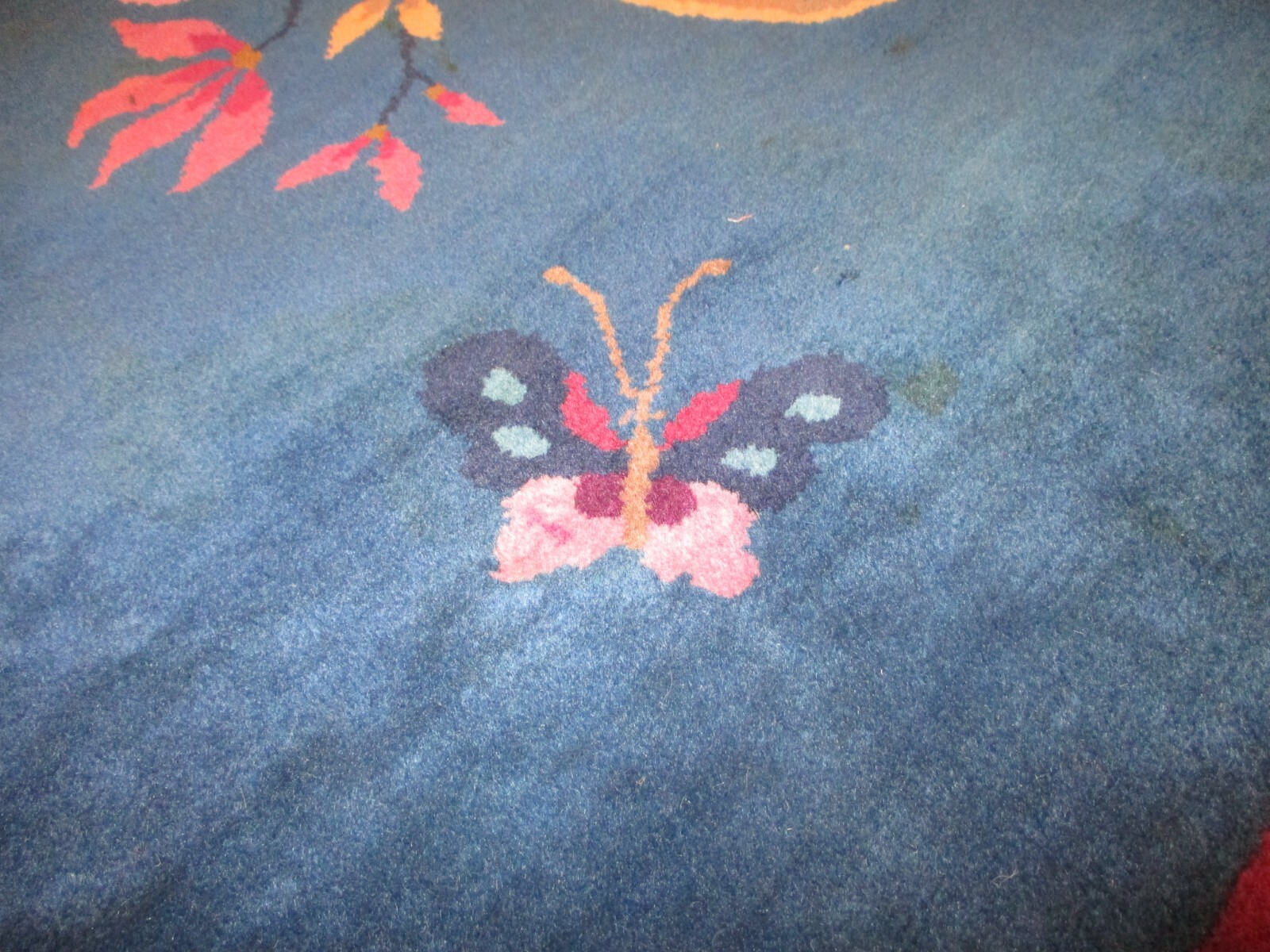 Vintage Chinese Oriental Art Deco Rug 3’0” X 4’10”#7925 Butterfly with Flowers