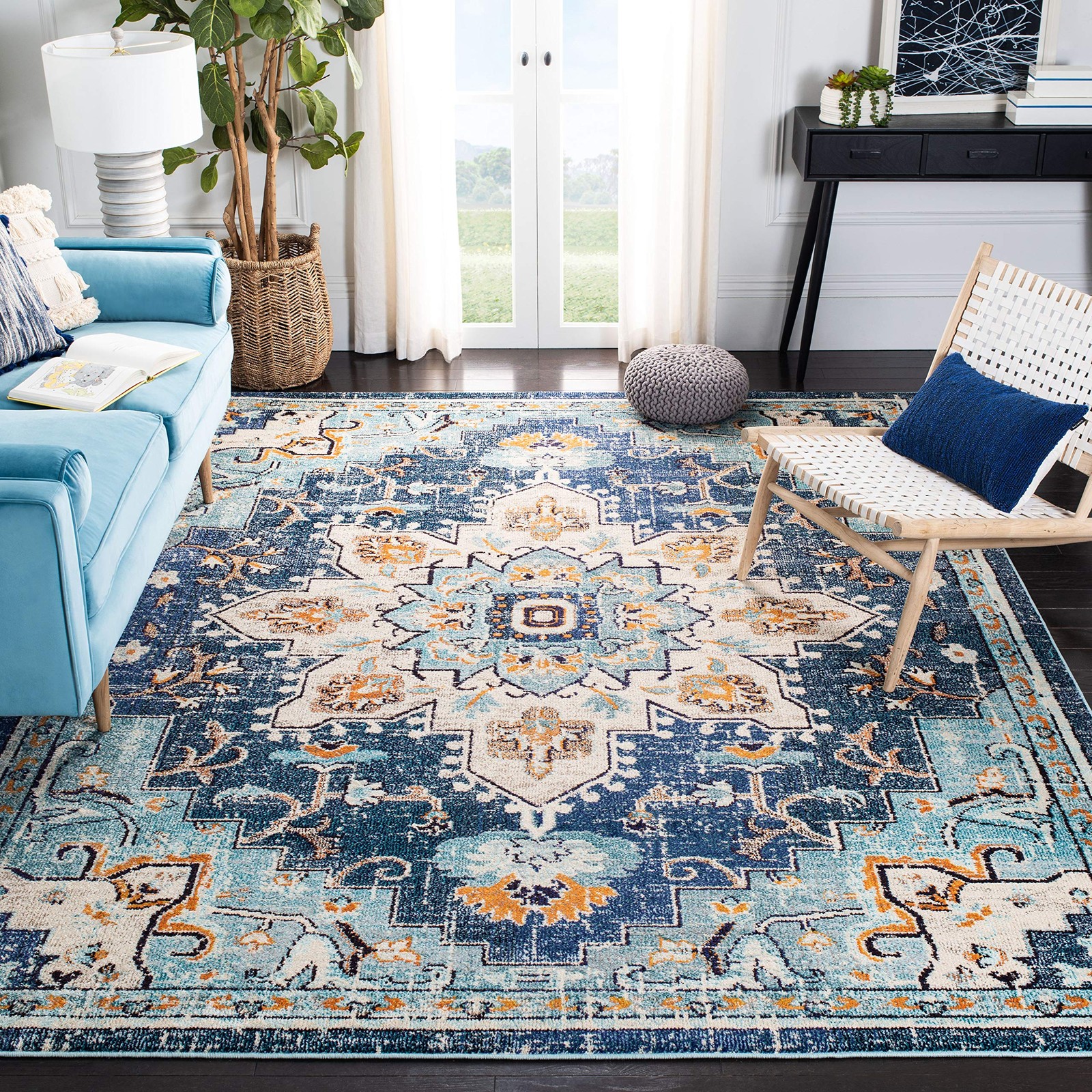 SAFAVIEH Area Rug 9×12 – Madison 9′ x 12′ (Rectangular), Blue/Light Blue