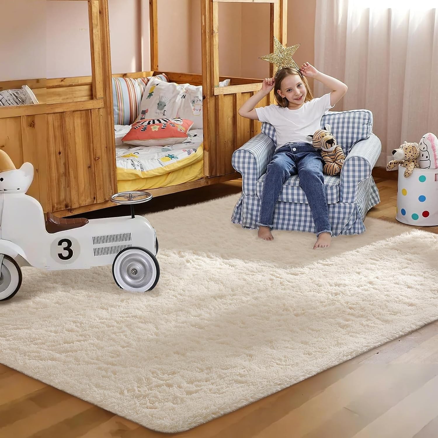Ophanie Rugs for Living Room, Upgrade Non-Slip Fluffy Soft 5×8 Area Rug, Shag La