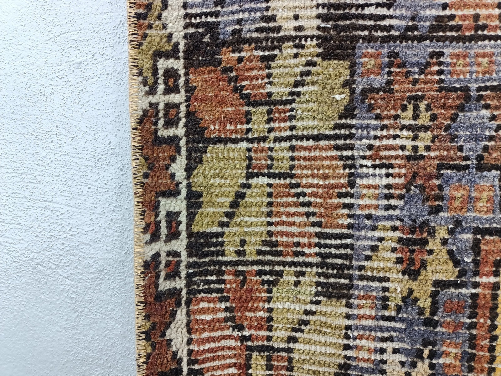 Turkish Handmade Rug Vintage Wool Ikat 4.6×9.7 Ft Rustic Nomadic Carpet