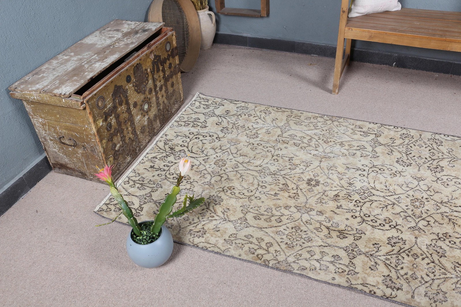 3,7×6,6 ft Area Vintage Rug, Turkish Rug, Gray Brown Handmade Wool Rug
