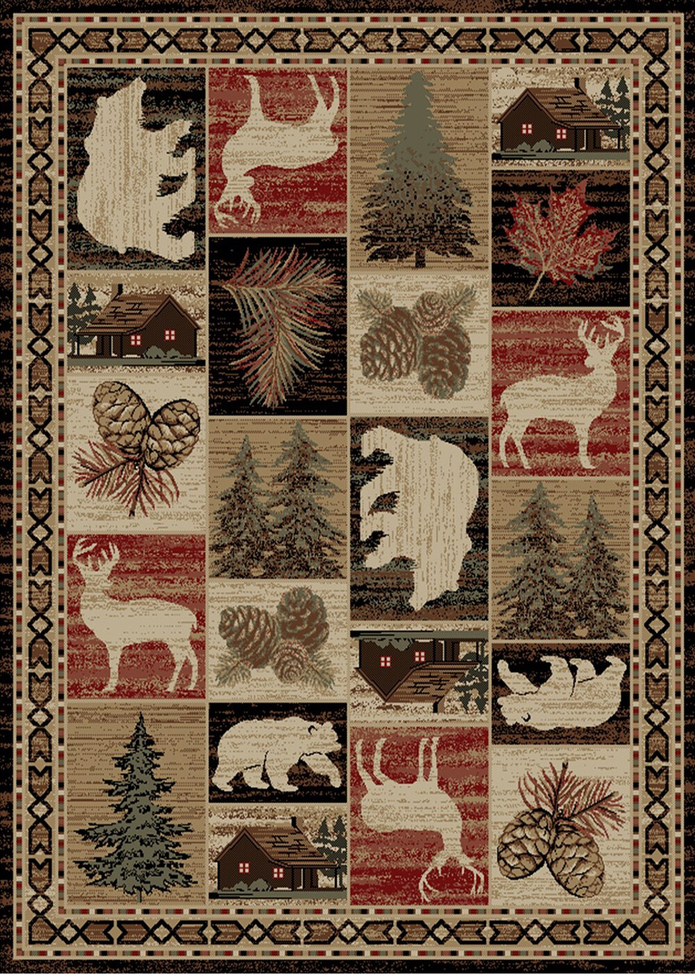 Lodge Cabin Bear Deer Pinecone Rustic Area Rug **FREE SHIPPING**