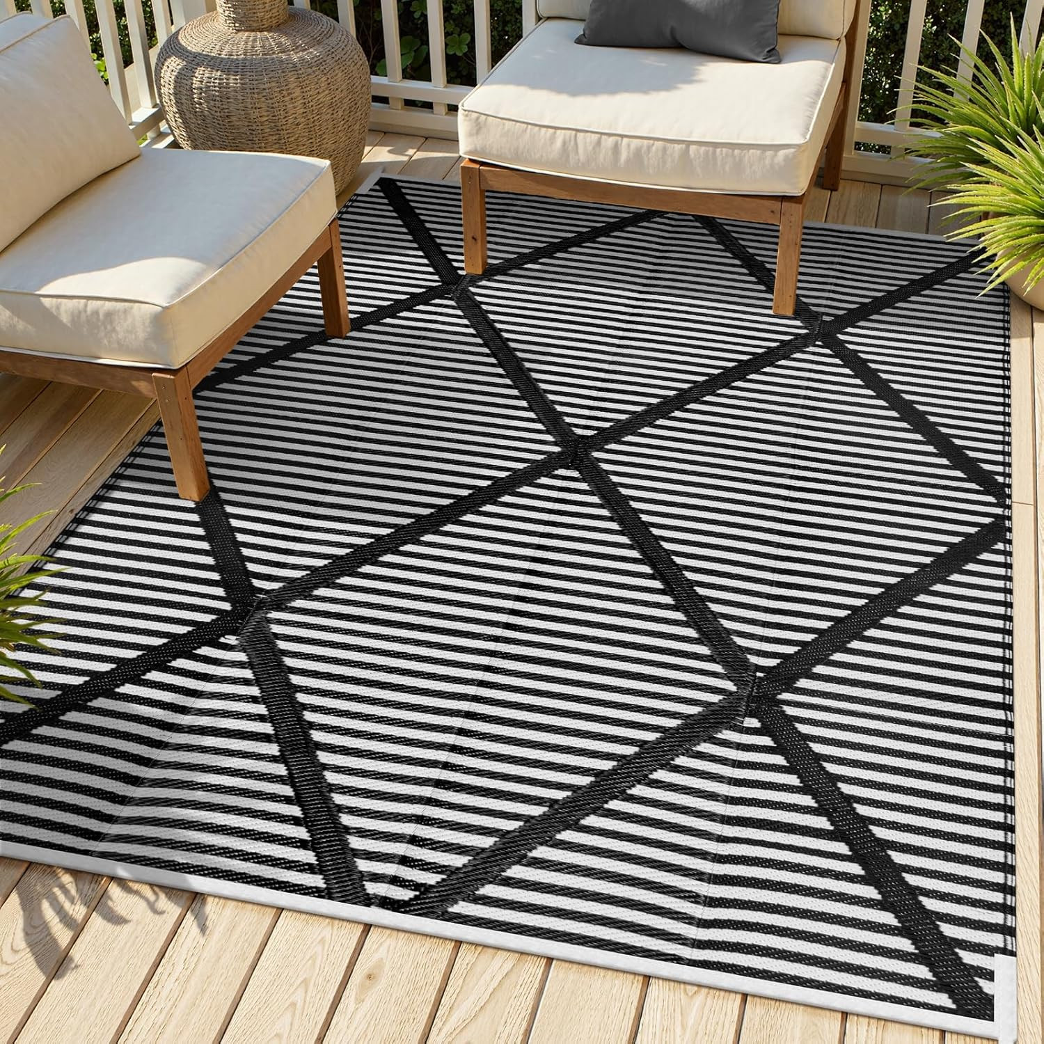 Lahome Waterproof Outdoor Rug 6×9, Reversible Plastic Straw Outdoor Patio Rugs f