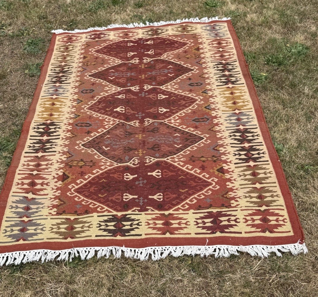 Colorful Hand Knotted Turkish Kilim Carpet Area Rug 96 X 61 Wool Blend