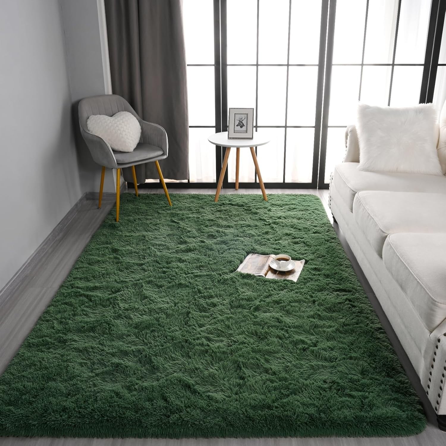 Fluffy Deep Green Area Rug for Bedroom Living Room, 4×6 Feet Super Soft Shagg…