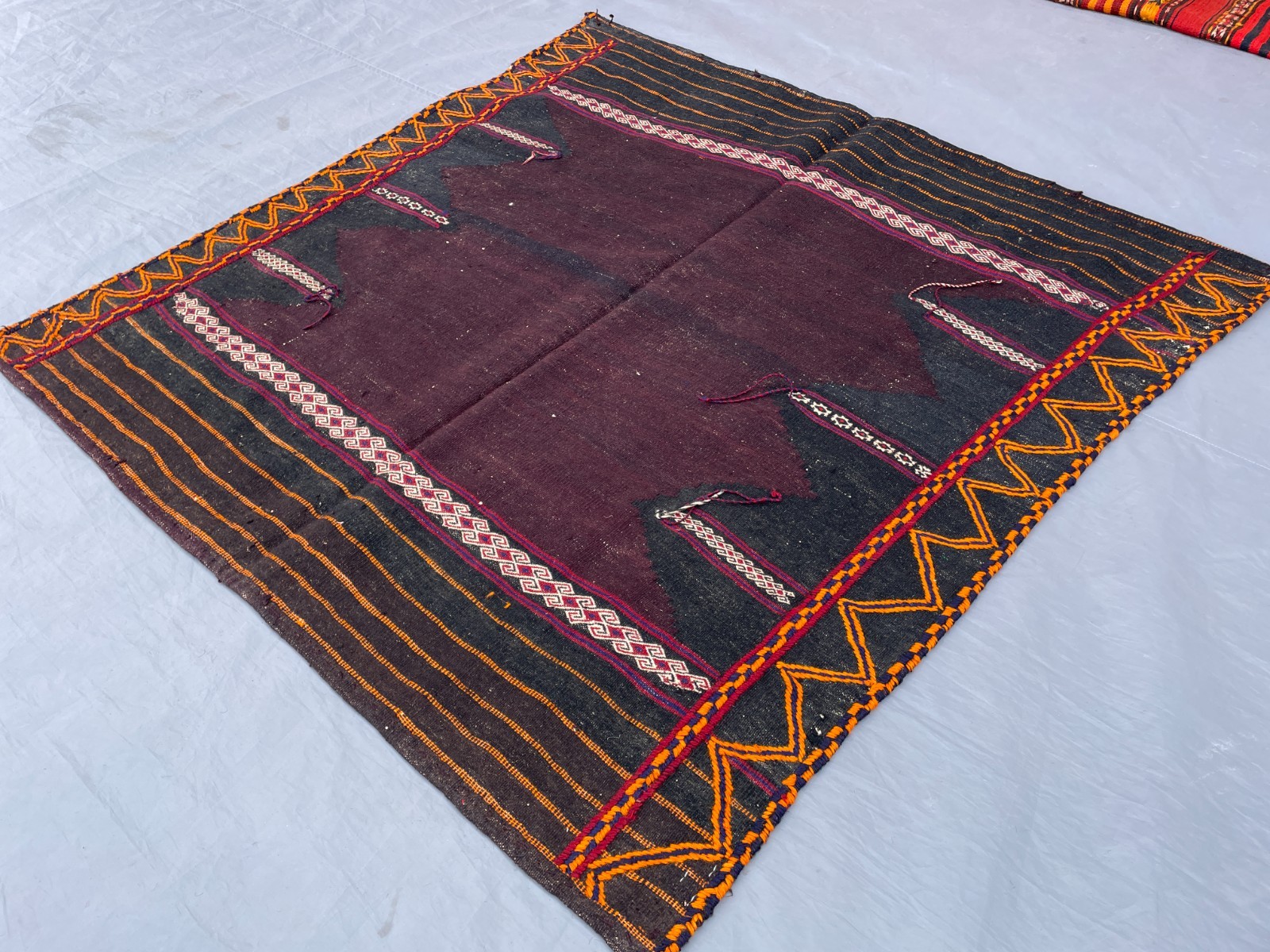 3’3 x 4’6 ft Authentic Afghan Tribal Kilim Rug – Deep Brown Black Minimal Nomad
