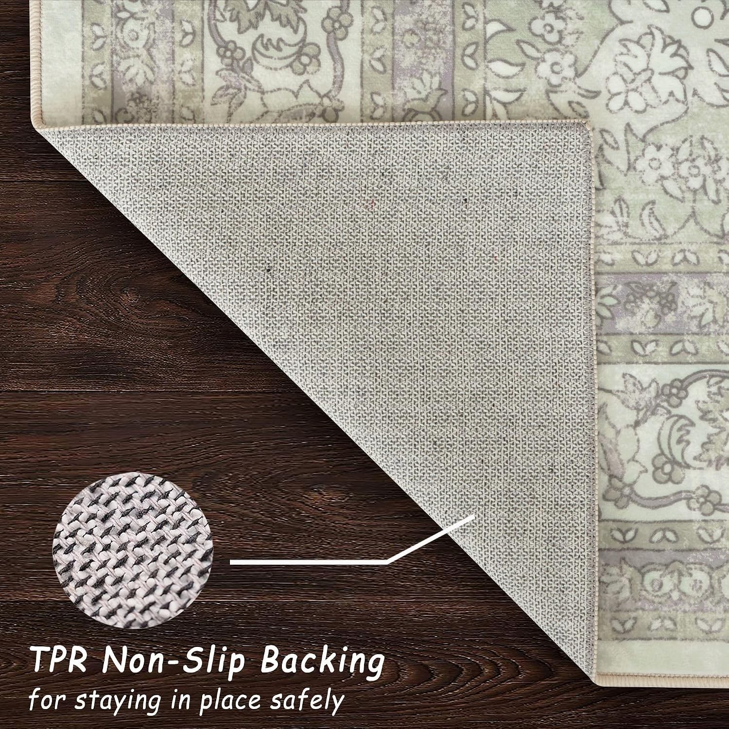 Elegant Sage Green 5×7 Washable Rug – Non-Slip, Stain Resistant for Pets & Kids