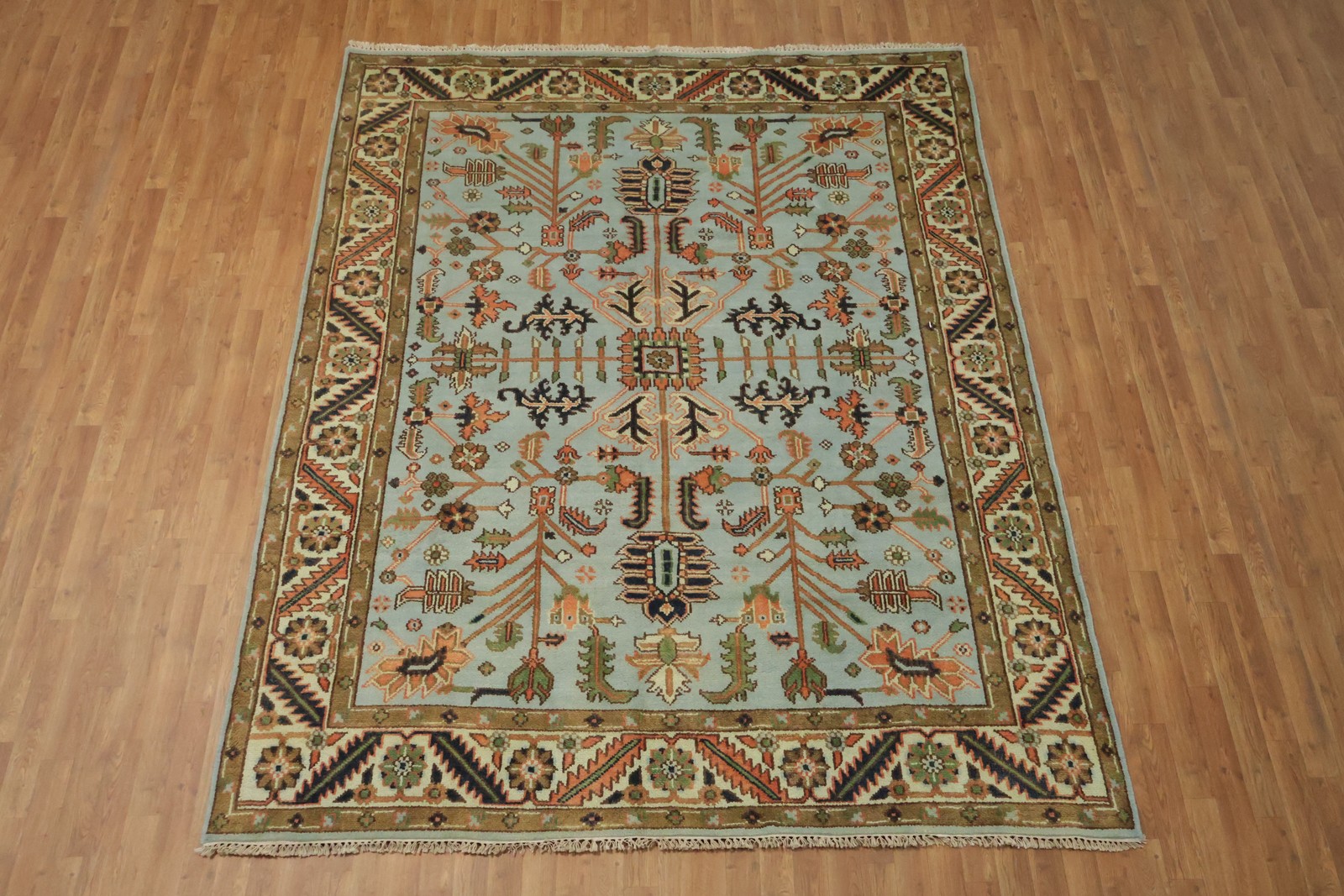 Luxurious All-Over 8×10 Ziegler Style Light Blue with Floral Pattern Area Rug
