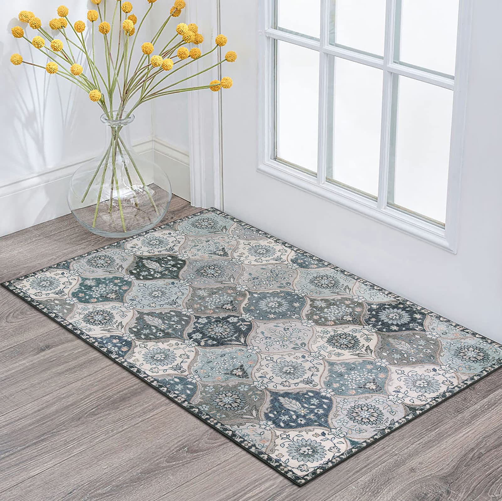 Moroccan Trellis Front Door Mat Indoor Entrance, 2×3 Rugs for Entryway Non-Sl…