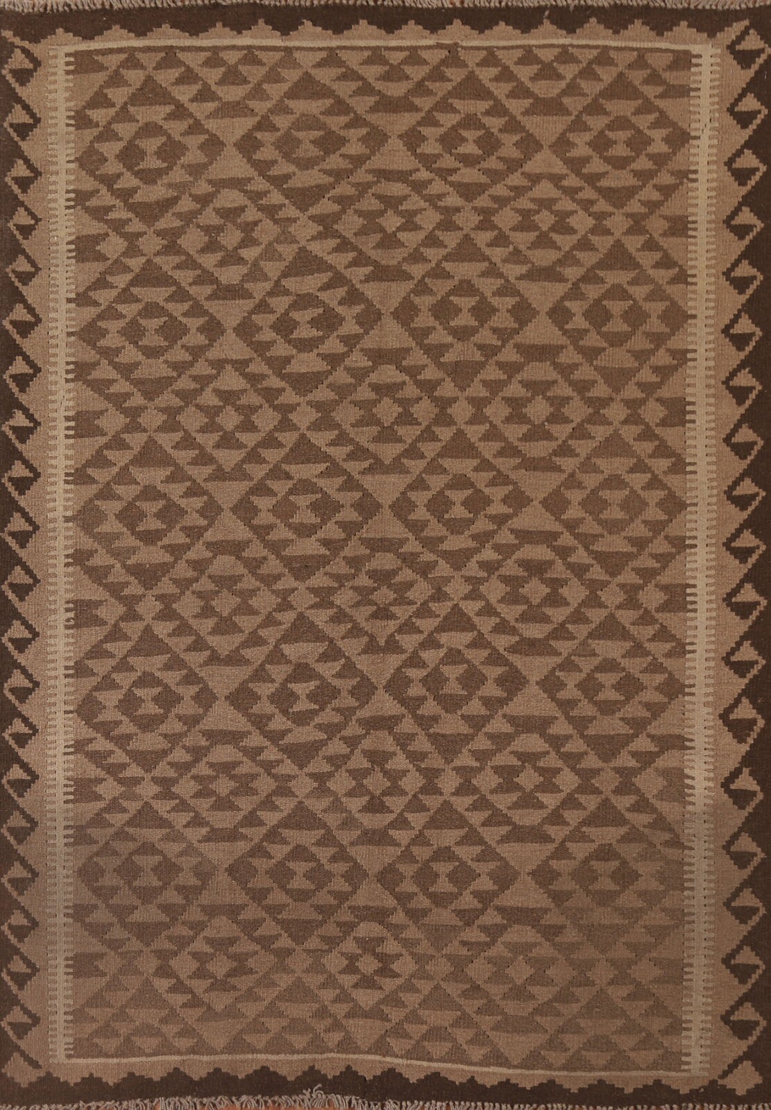 Brown Natural Dye Reversible Kilim Oriental Area Rug Wool Flat-woven Rug 5’x6′