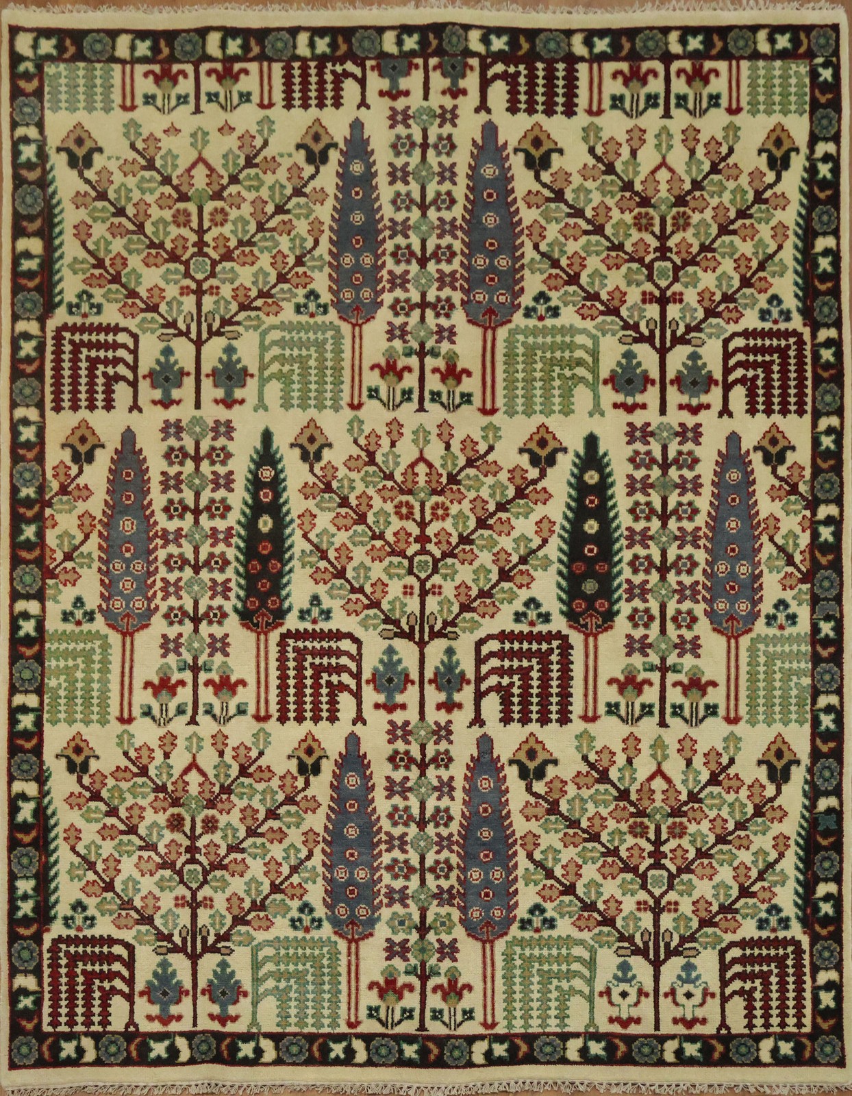 Intricate 8×10 All-Over Floral Tree Designs on a Rustic Decorative Area Rug