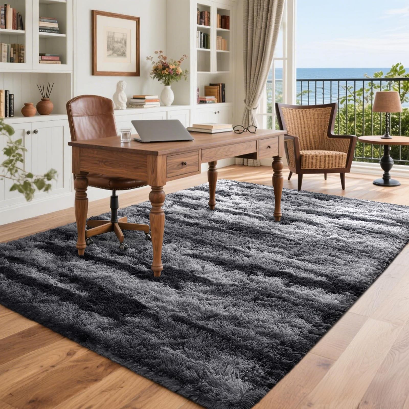 4×6 Feet Area Rugs for Bedroom, Black and Silver Plush Fluffy Shaggy Living R…