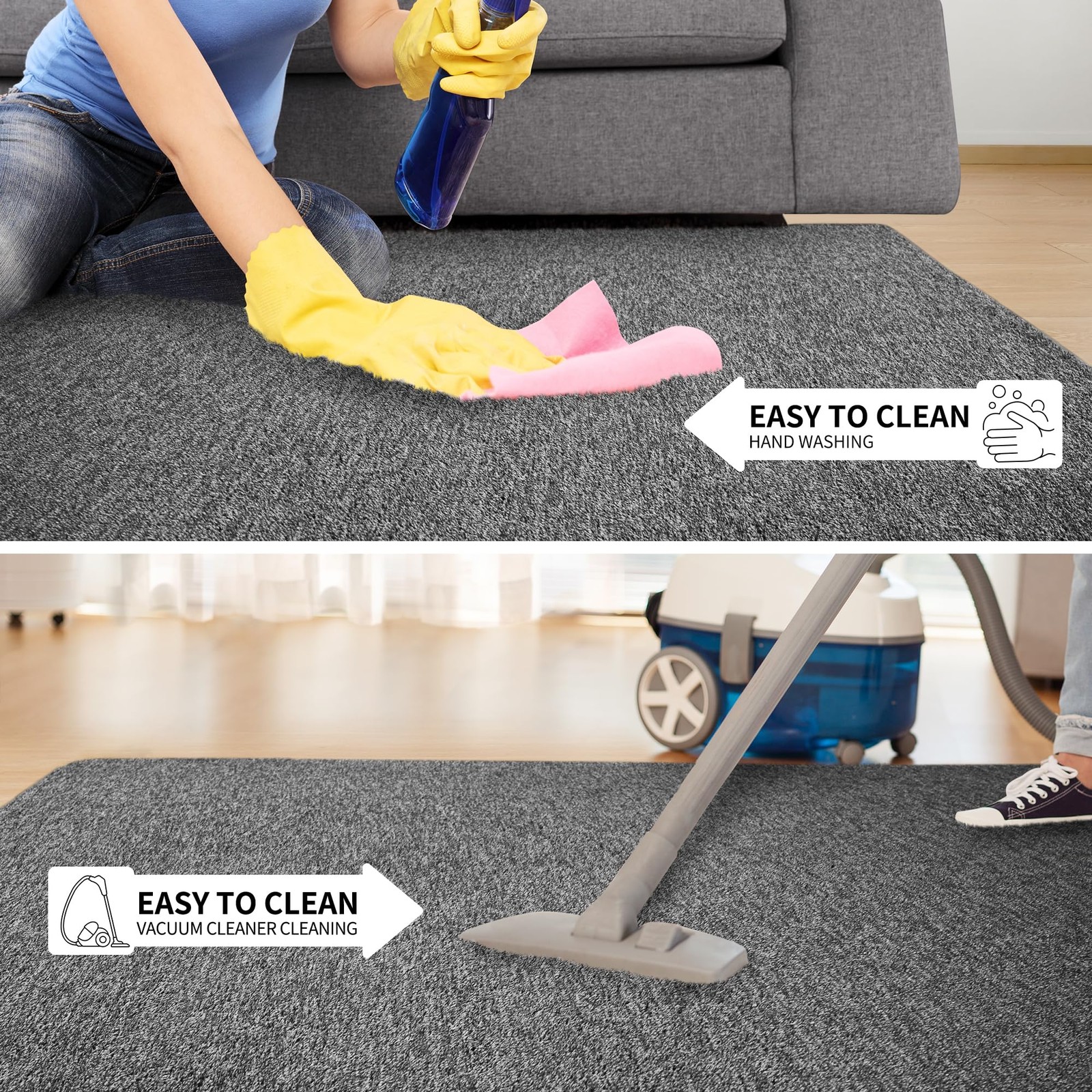 Dark Grey 4×6 Area Rug Modern Washable Non Slip Memory Foam Bedroom Carpet