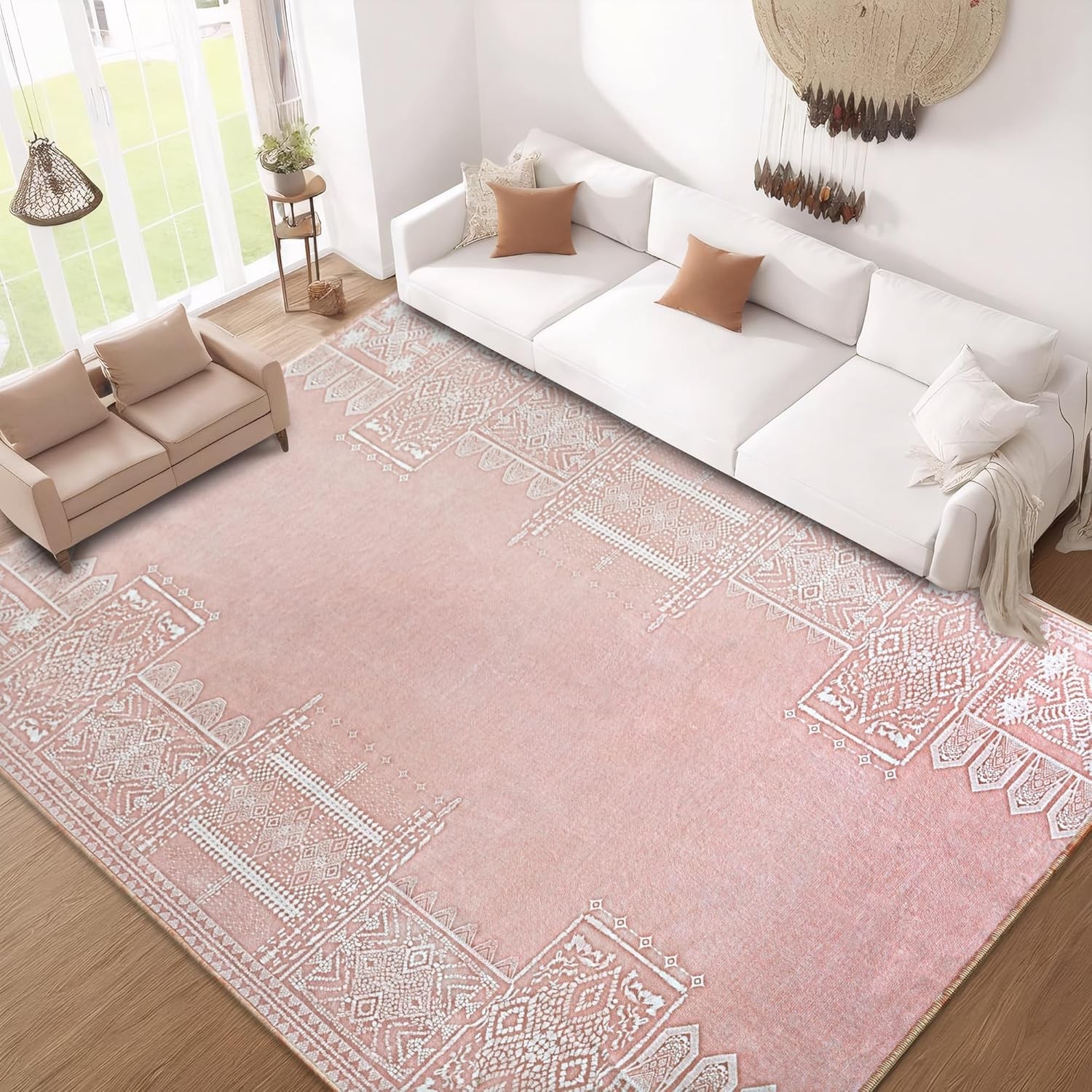 Nicetown 8’x10′ Area Rug Thin Machine Washable Non-Slip Stain Resistant – Pink