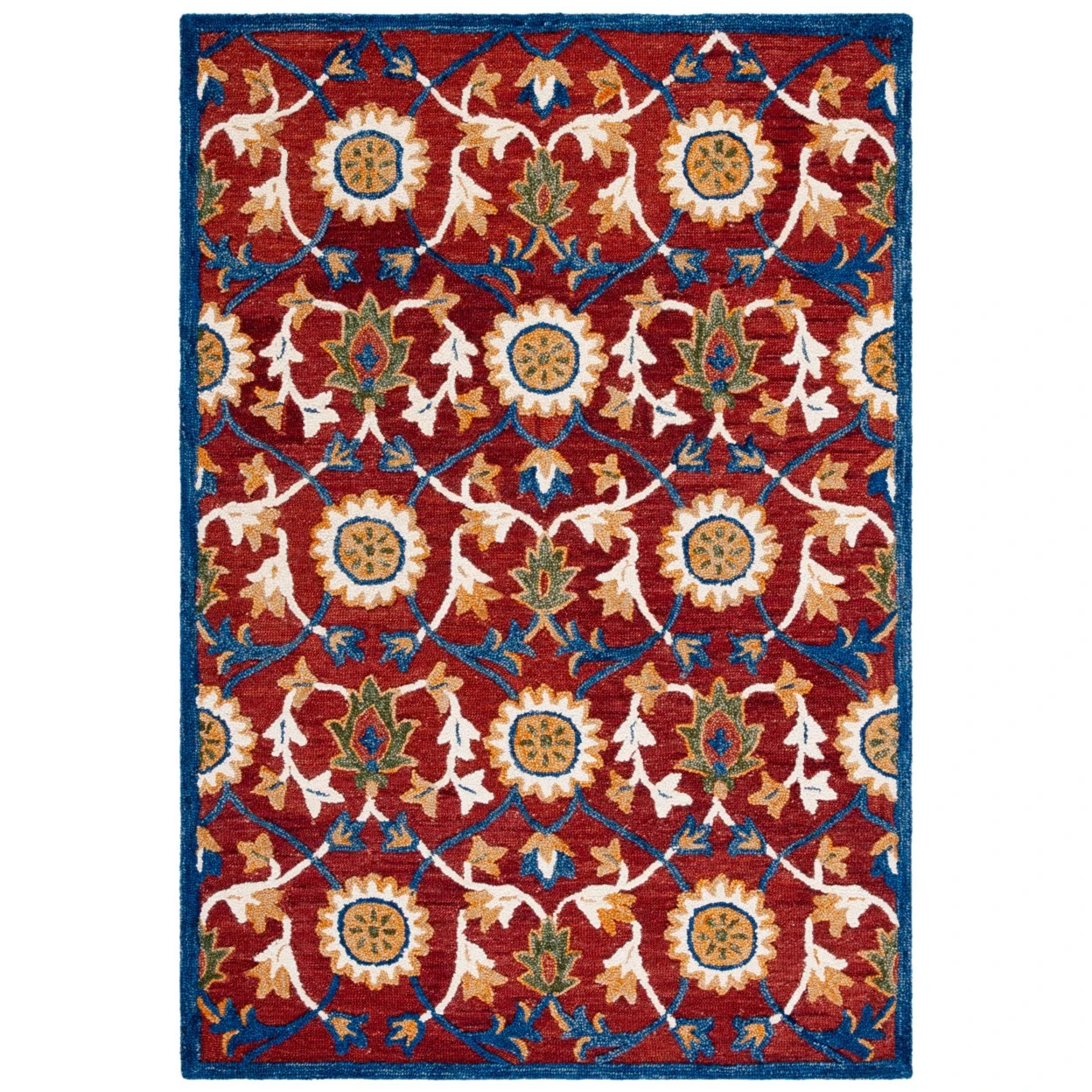 SAFAVIEH Blossom BLM564P Handmade Rust / Blue Rug Hand Tufted Carpet