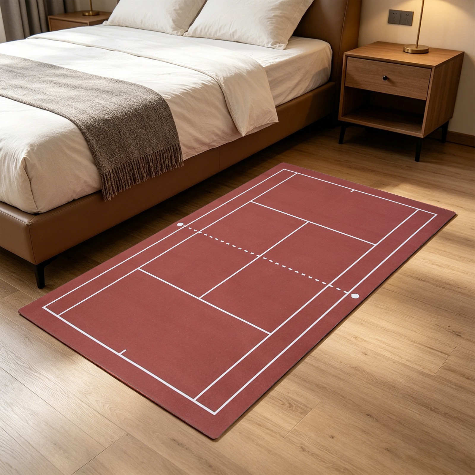 Sports Rugs for Bedroom, 2.6×3.9FT Non-Slip Mats Tennis Court Rugs, Red Brown