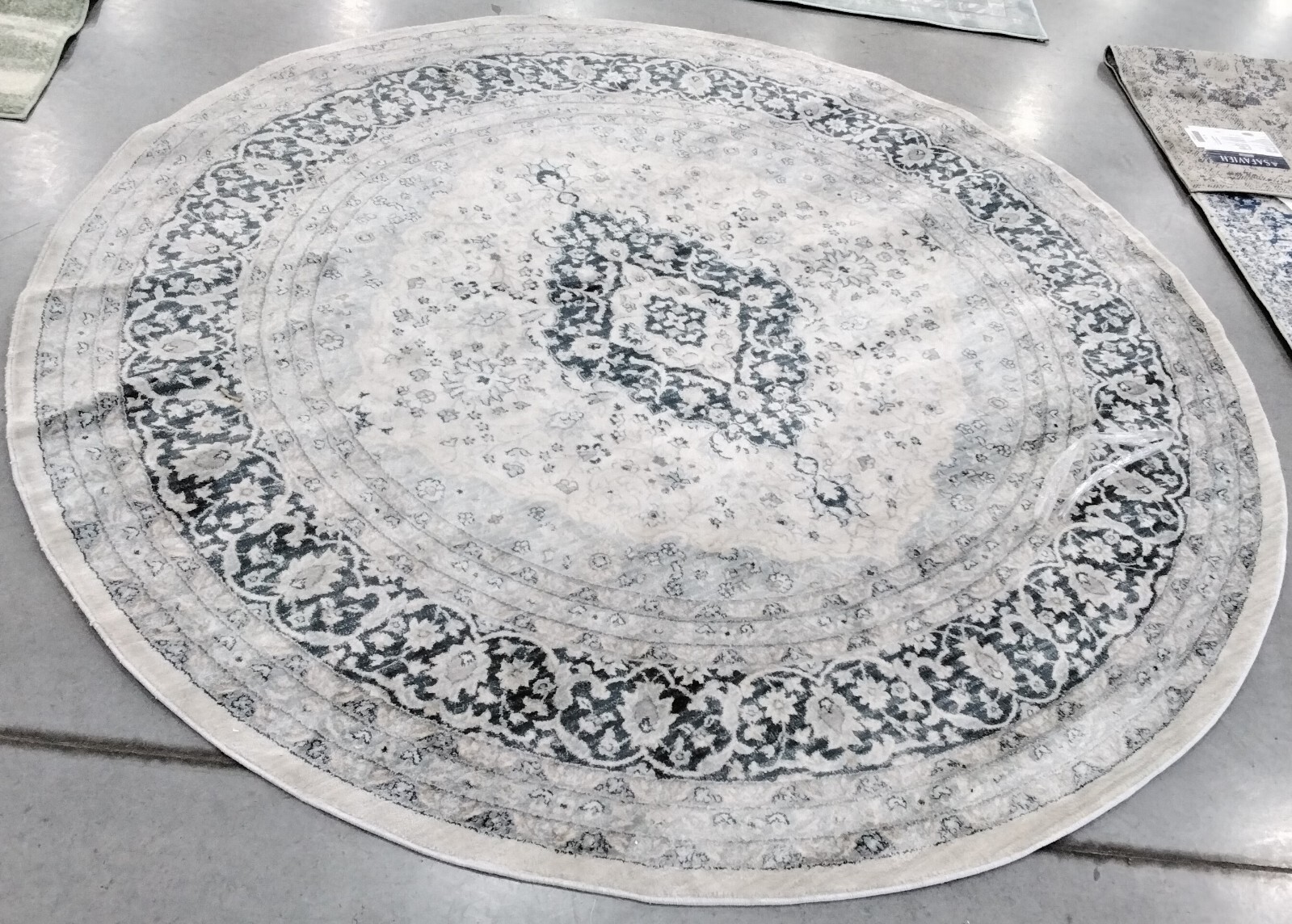 CREAM / DARK BLUE 6′-7″ X 6′-7″ Damaged Rug, Reduced Price 1172744490 ISA919A-7R