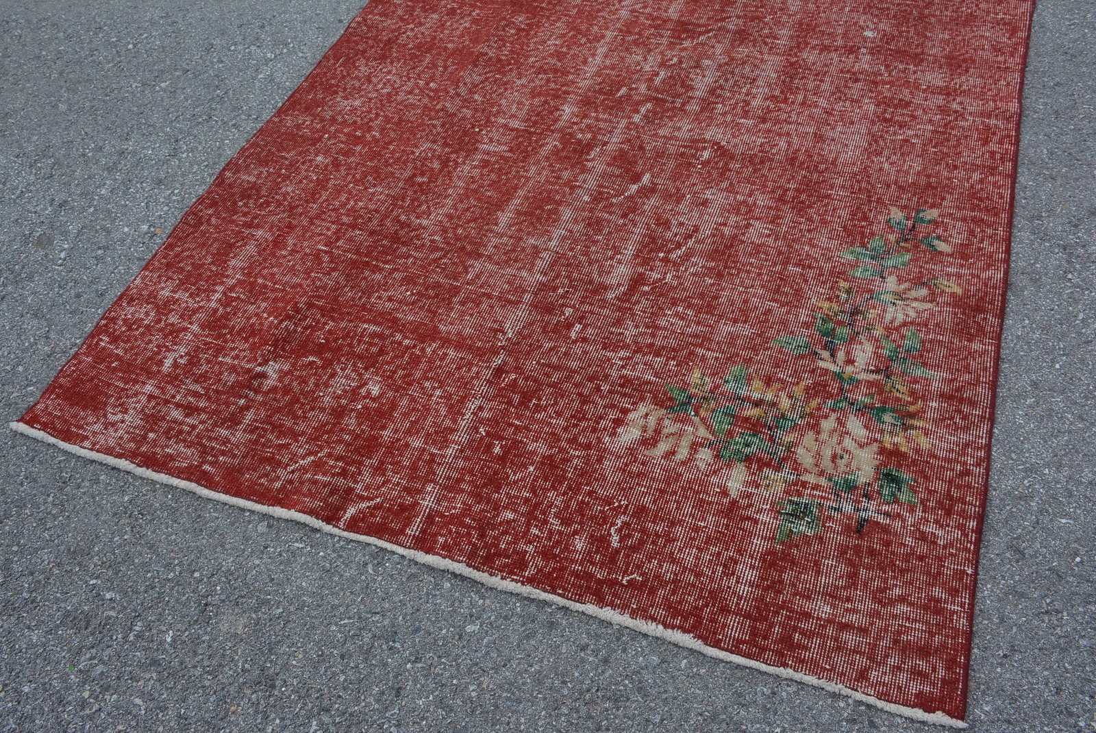 Vintage Area Rug 4,3×7,5 ft, Red Green Abstract Rug Wool