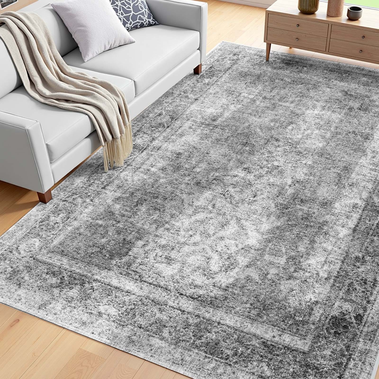 6 x 9 ft Area Rug Floor Mat Indoor Carpet Washable Mat Anti Skid Modern Gray