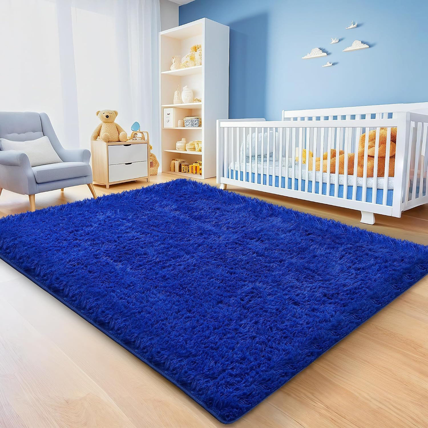 Blue Shag Area Rug for Bedroom, 4X6 Fluffy Shaggy Rugs for Living Room Boys