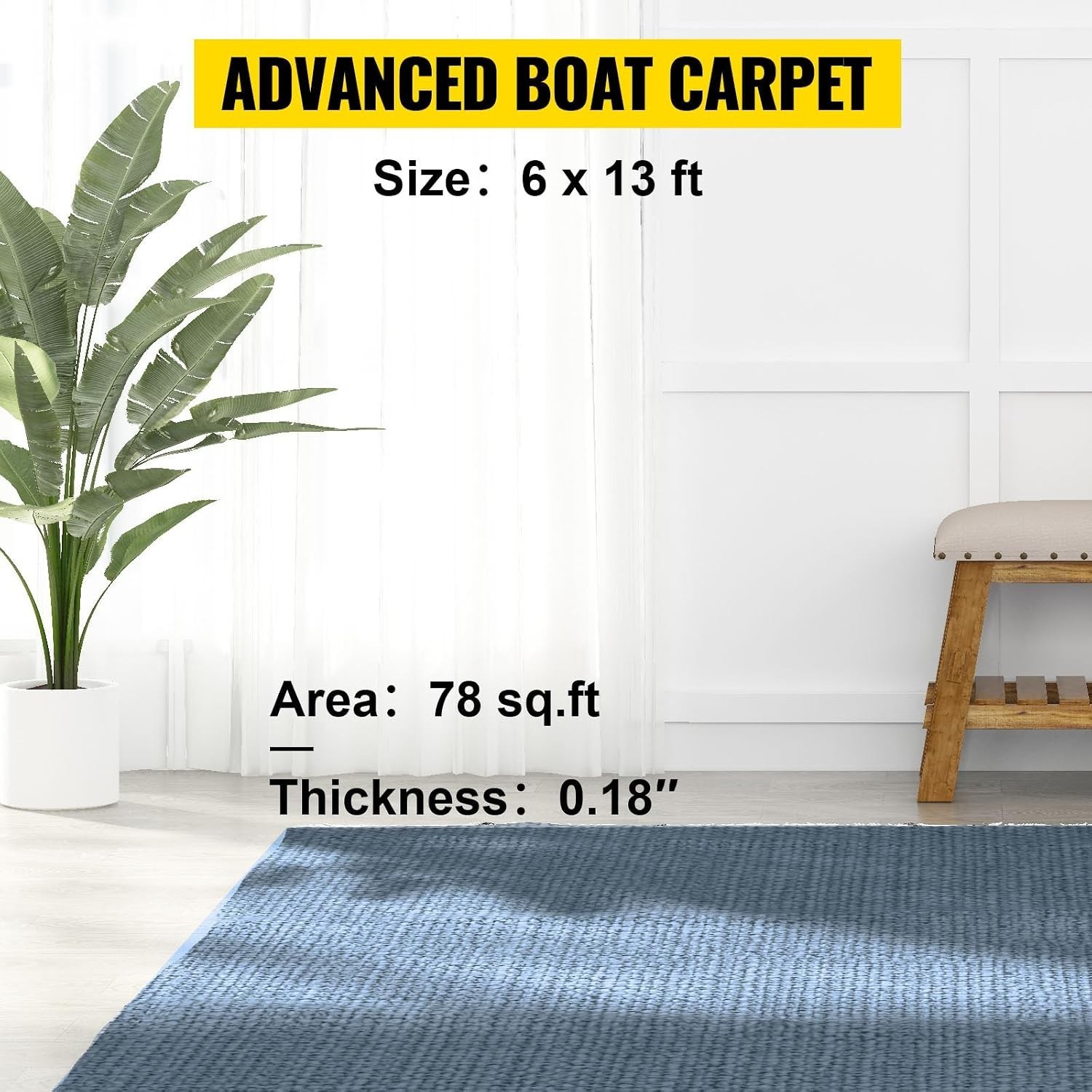 Marine Carpet 6 FT x 13 FT Grey Waterproof Indoor Outdoor Rug Roll Thickness