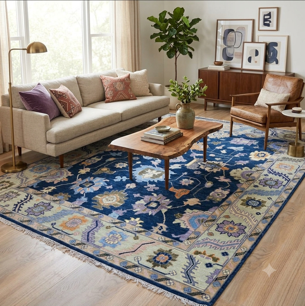 Turkish Oushak Hand knotted 100% Wool Flat Piled