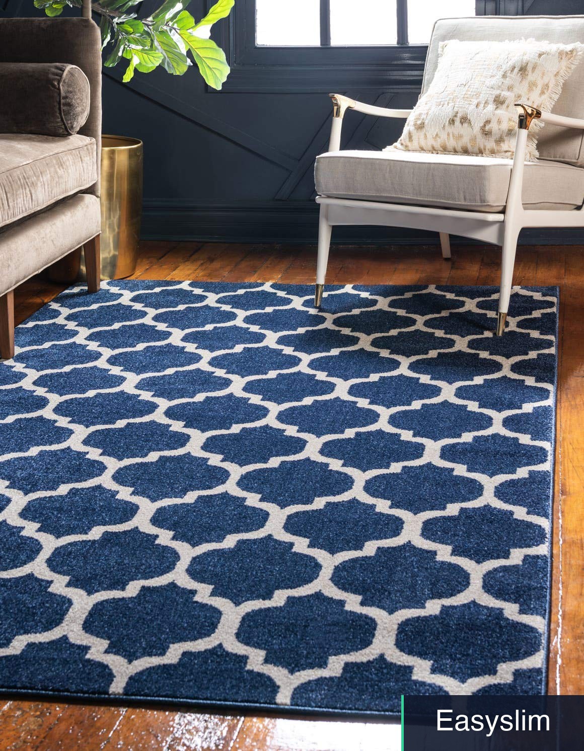 Area Rug Trellis Geometric Navy Blue 4’1″ x 6’1″ Polypropylene Machine-Woven